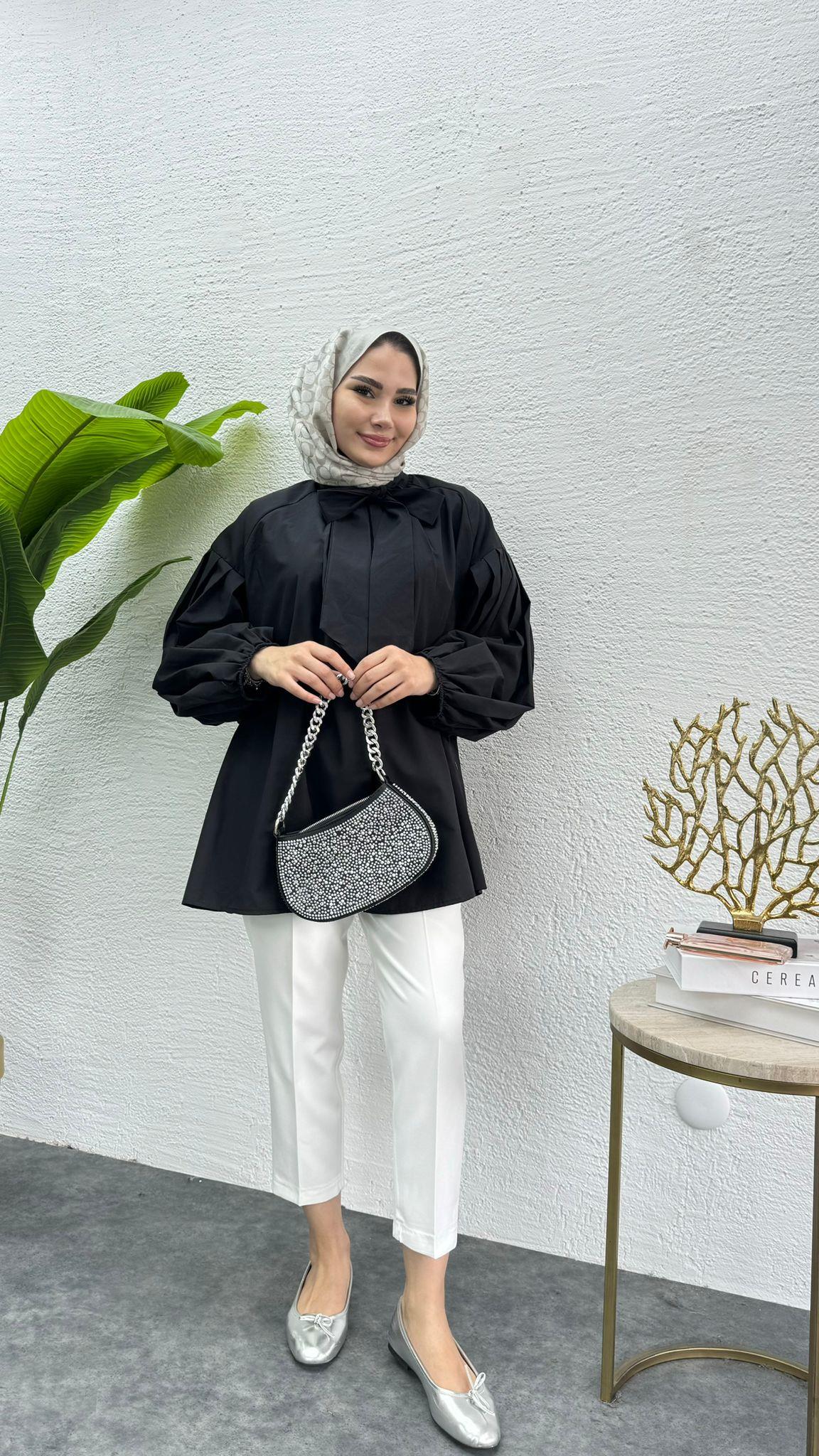 MEYSADESIGN GÖMLEK Fiyonklu Poplin Gömlek Siyah