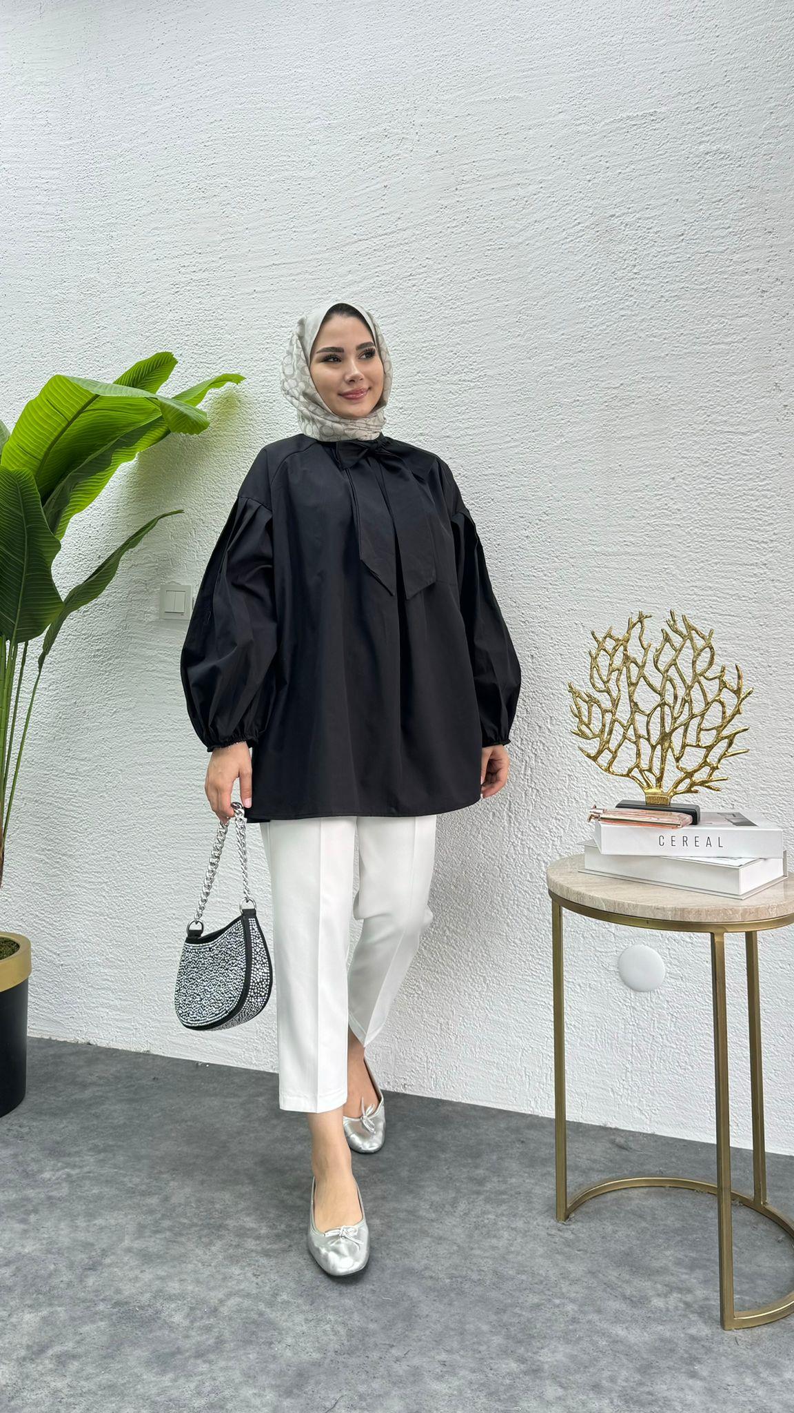 MEYSADESIGN GÖMLEK Fiyonklu Poplin Gömlek Siyah