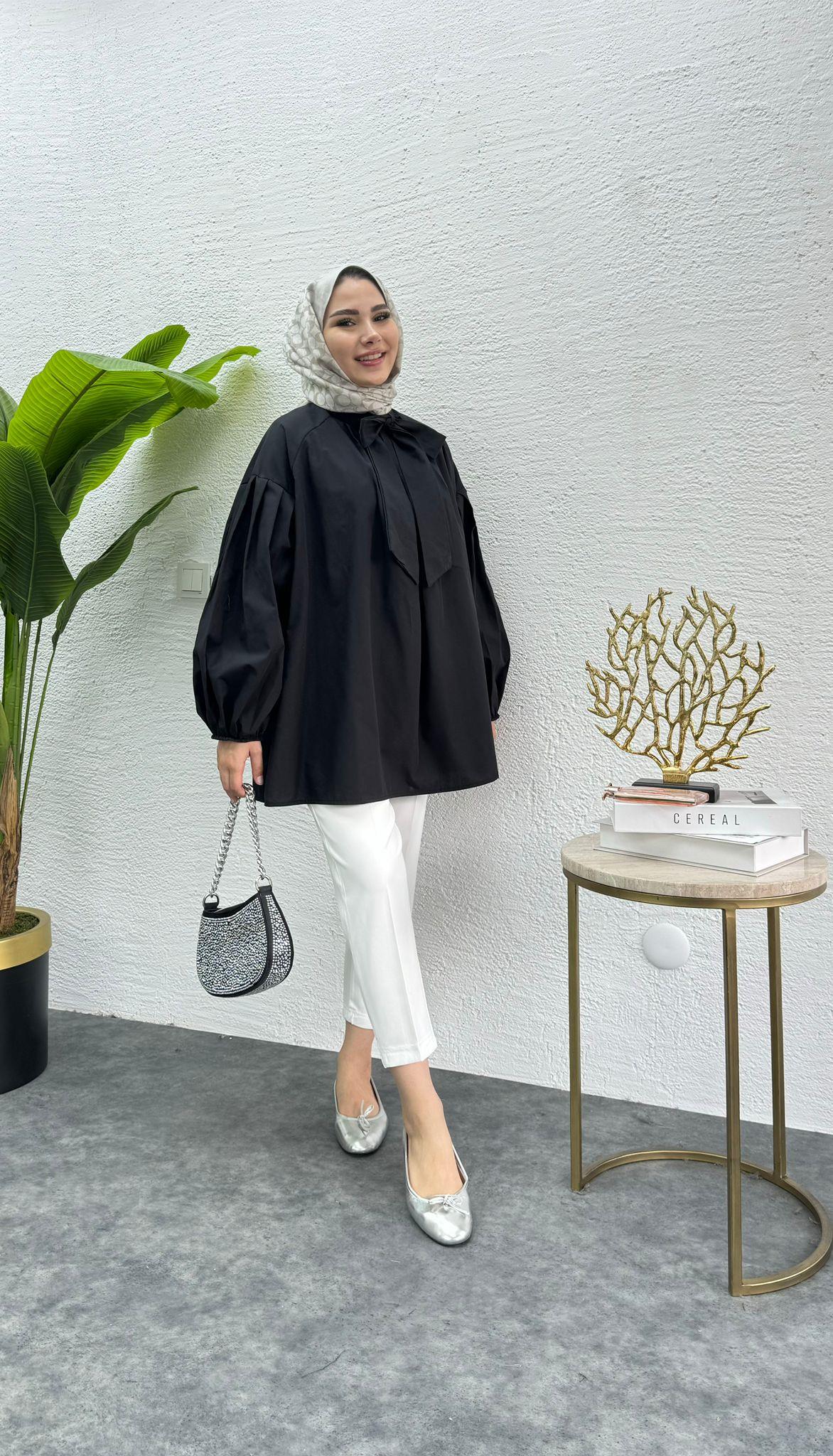 MEYSADESIGN GÖMLEK Fiyonklu Poplin Gömlek Siyah