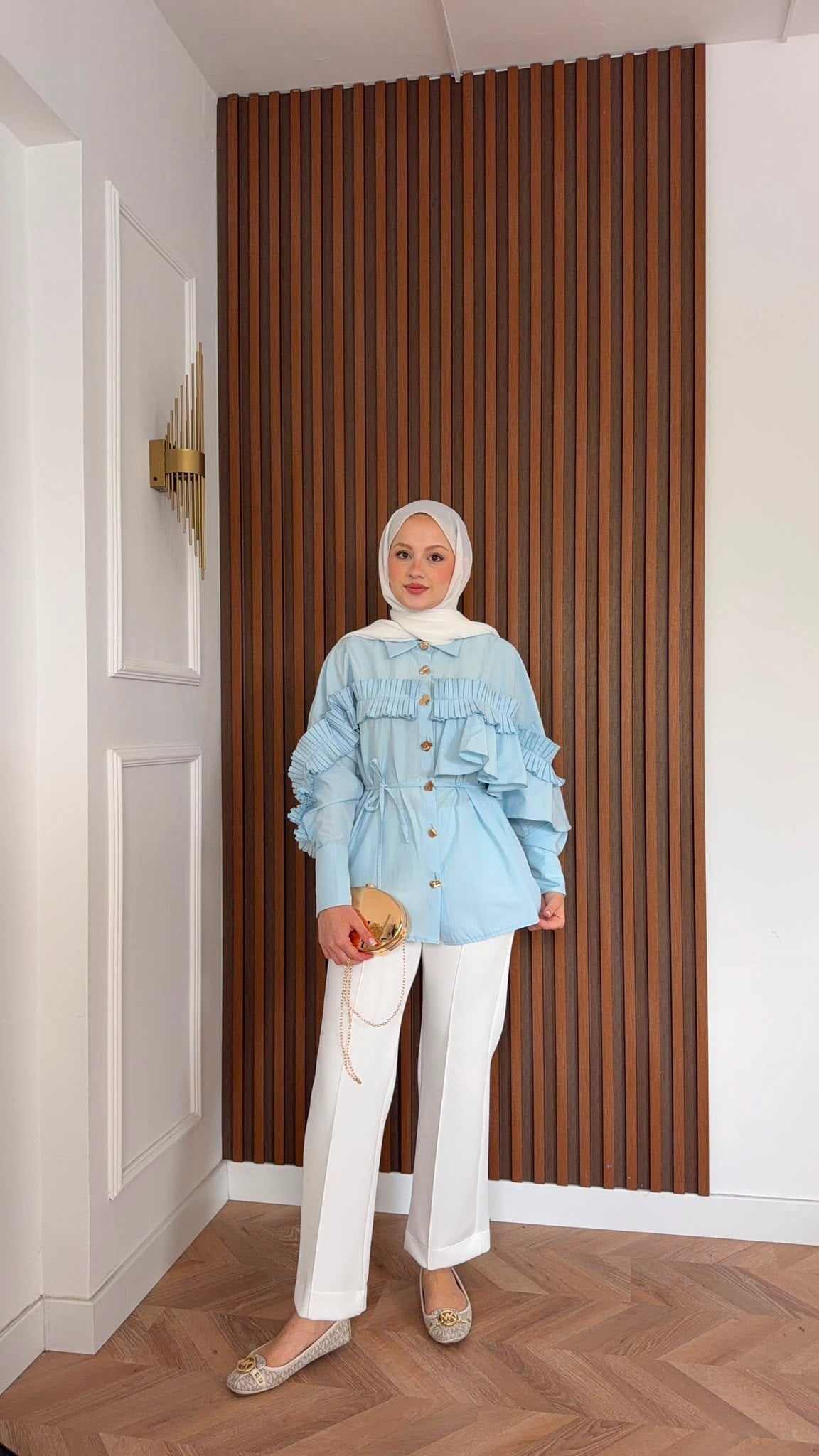 MEYSADESIGN GÖMLEK Mia Büzgülü Gömlek Bebe Mavisi