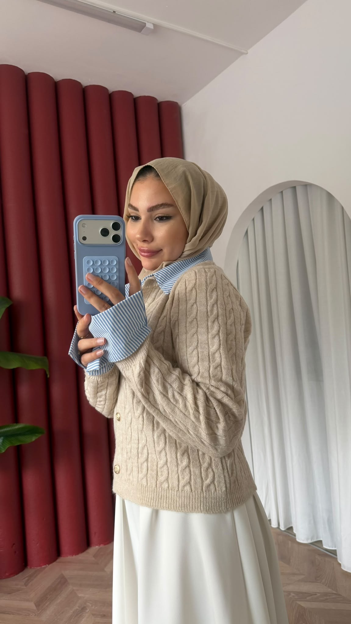 MEYSADESIGN HIRKA Gömlek Yakalı Triko Hırka Bej