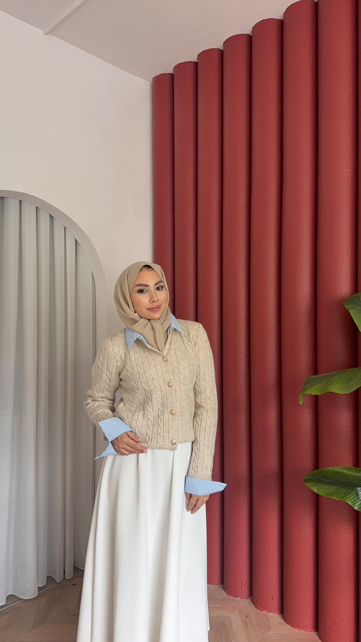 MEYSADESIGN HIRKA Gömlek Yakalı Triko Hırka Bej