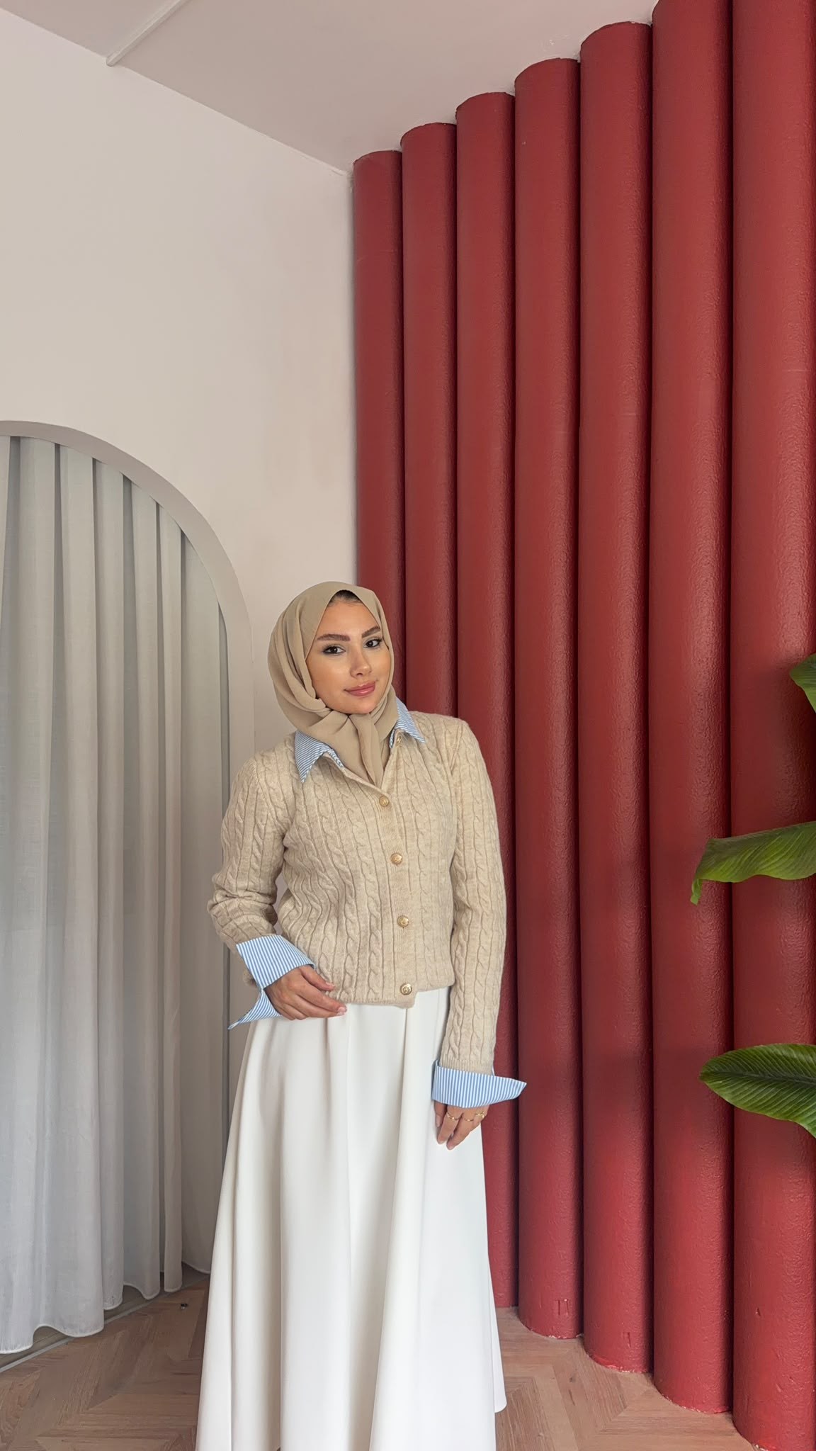 MEYSADESIGN HIRKA Gömlek Yakalı Triko Hırka Bej