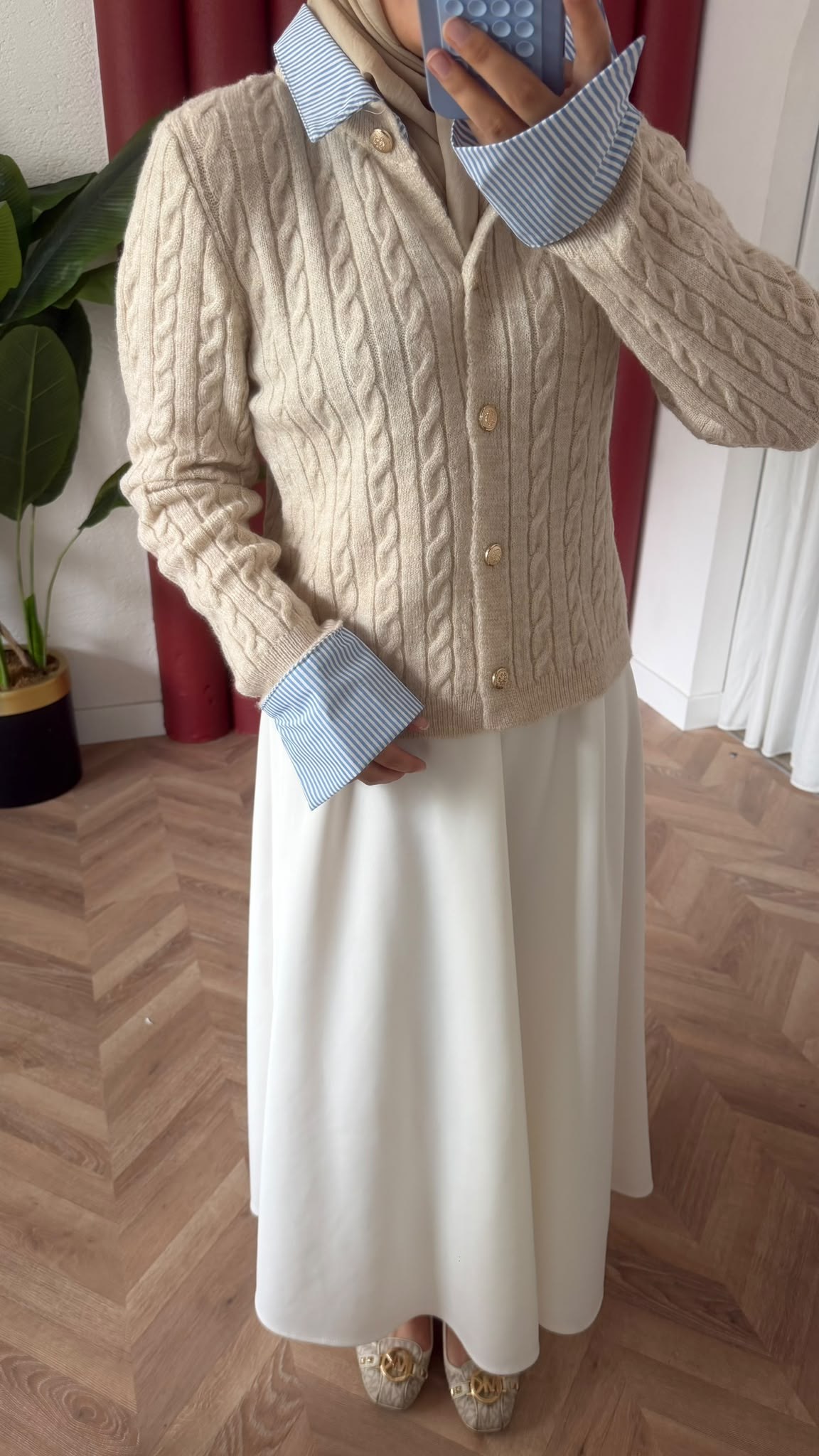 MEYSADESIGN HIRKA Gömlek Yakalı Triko Hırka Bej