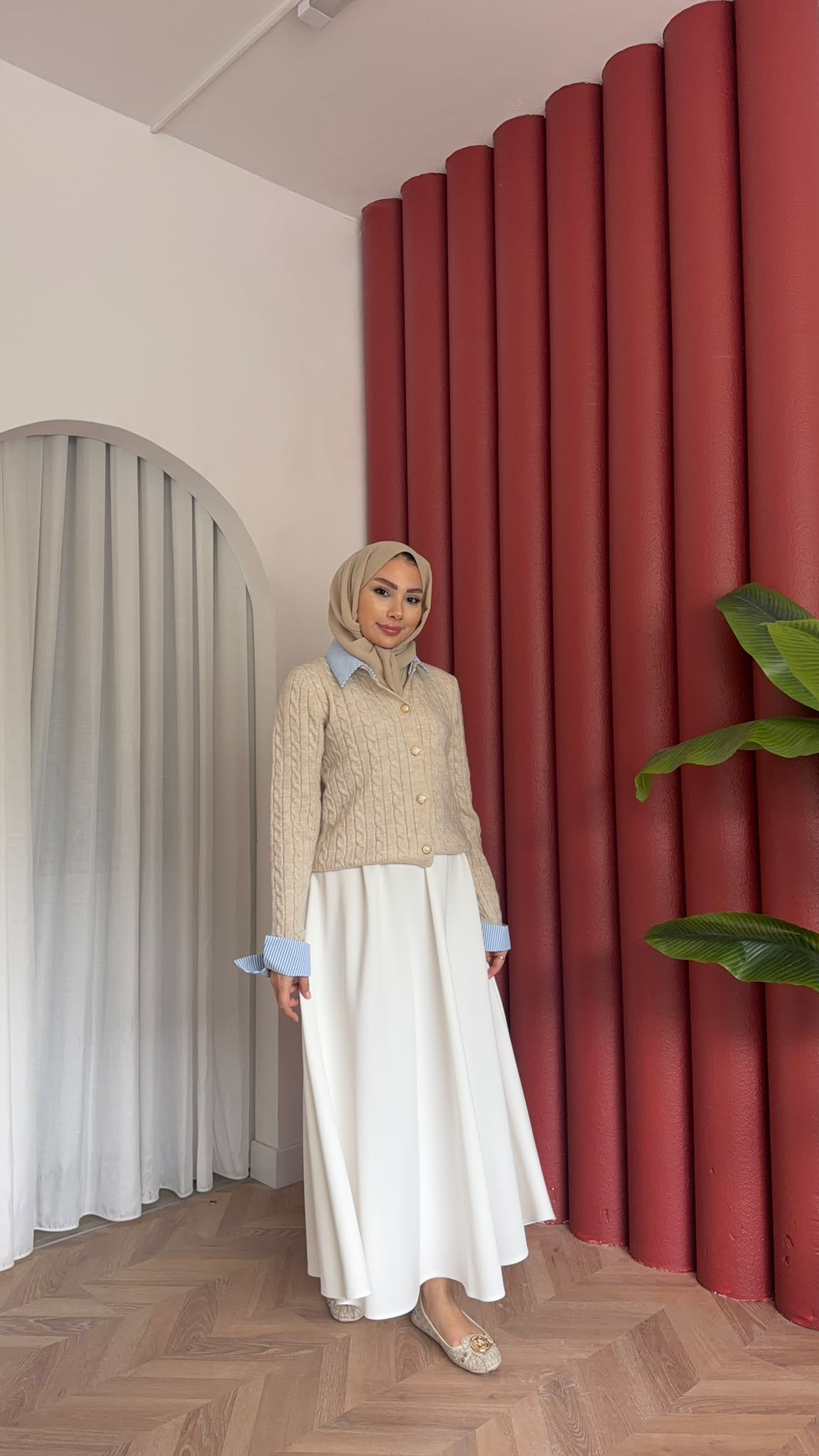 MEYSADESIGN HIRKA Gömlek Yakalı Triko Hırka Bej