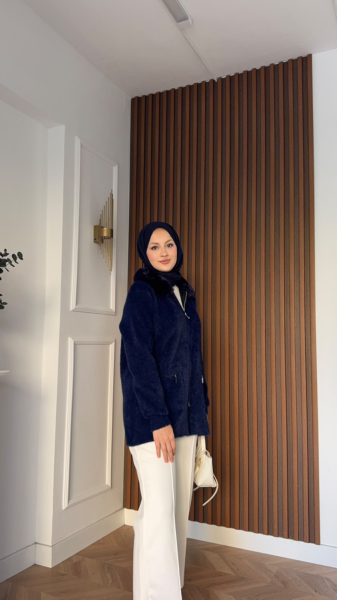 MEYSADESIGN HIRKA Kürklü Angora Hırka Lacivert