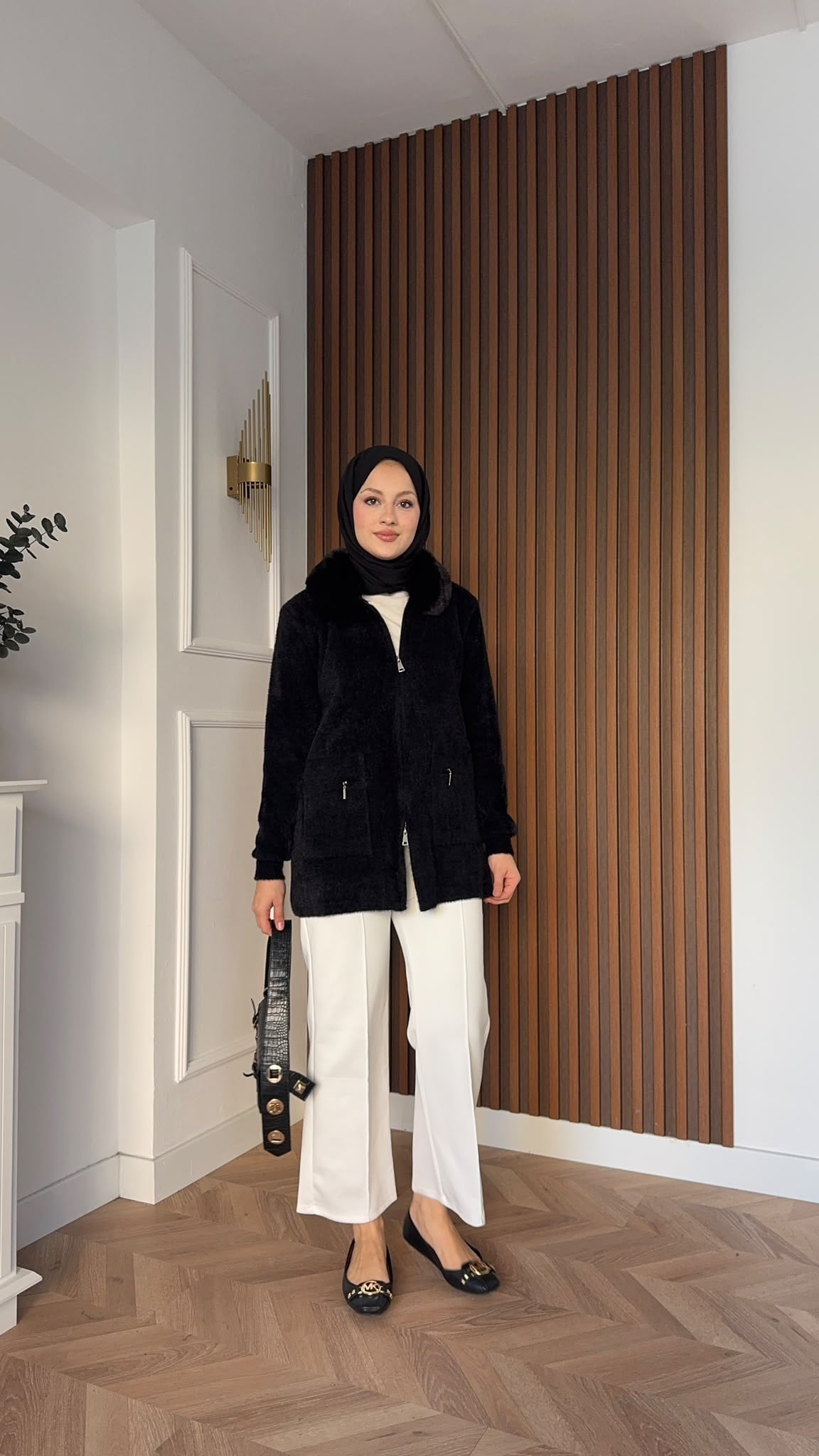 MEYSADESIGN HIRKA Kürklü Angora Hırka Siyah