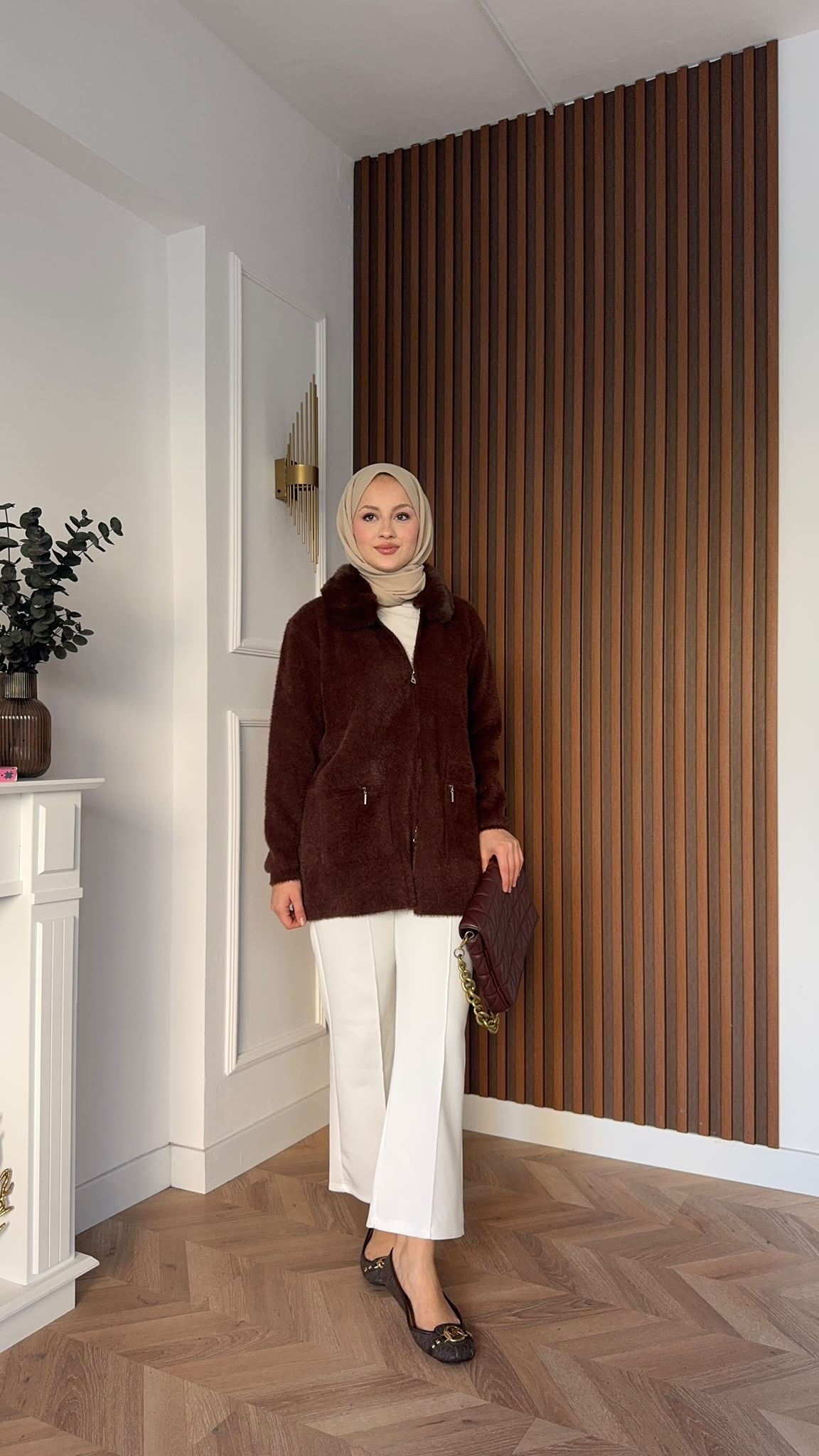 MEYSADESIGN HIRKA Kürklü Angora Hırka Acı Kahve