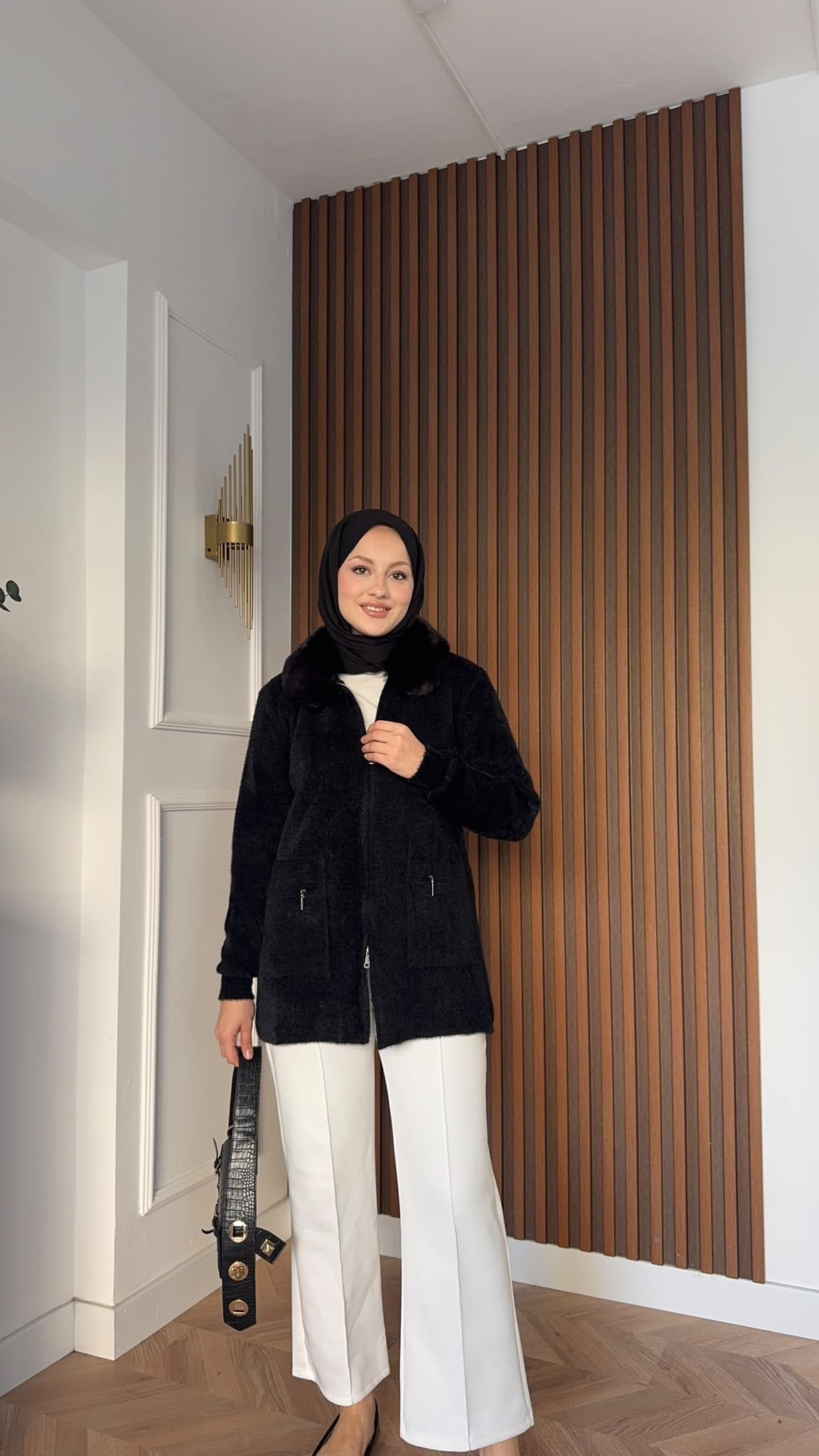 MEYSADESIGN HIRKA Kürklü Angora Hırka Siyah