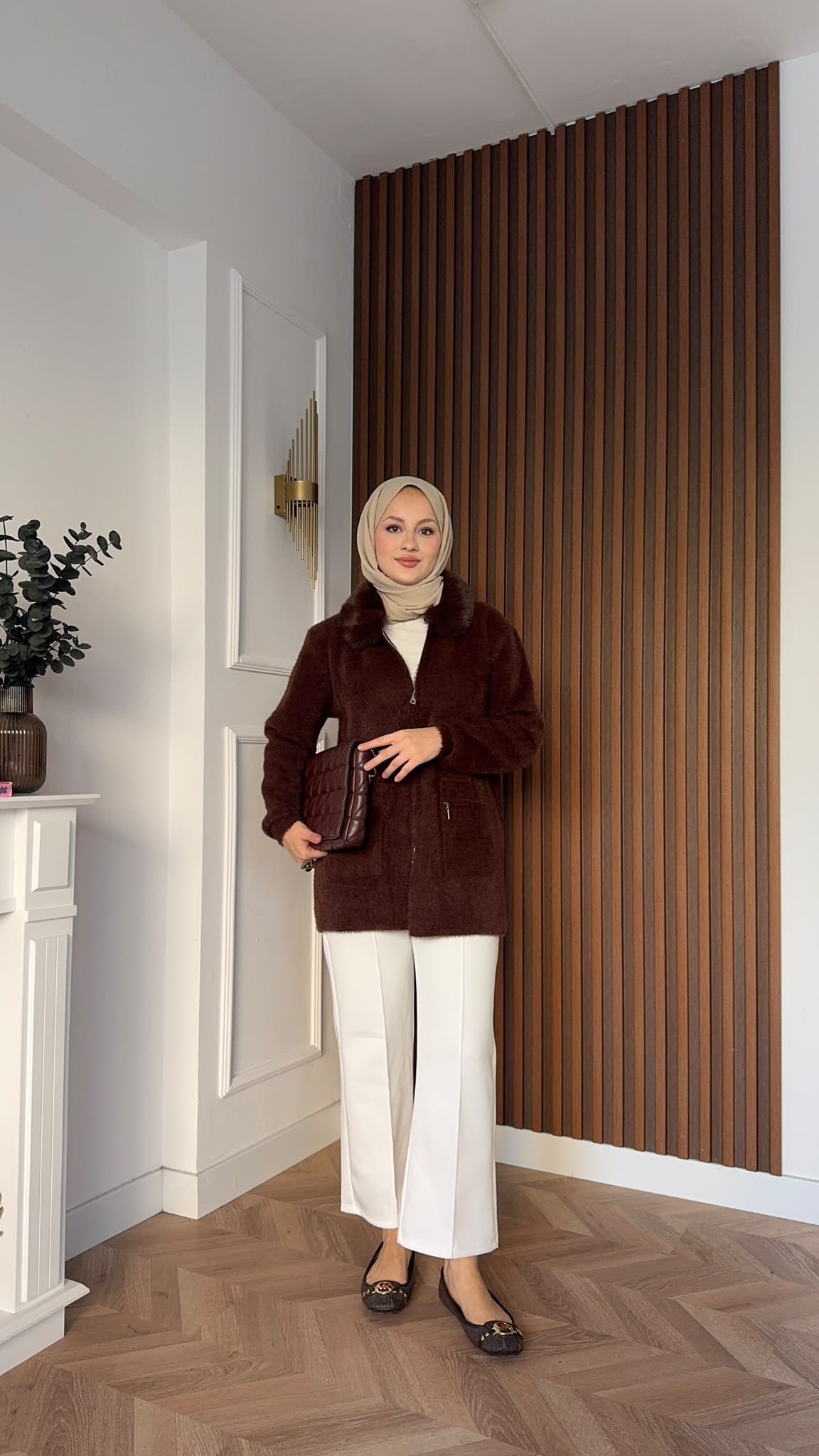 MEYSADESIGN HIRKA Kürklü Angora Hırka Acı Kahve