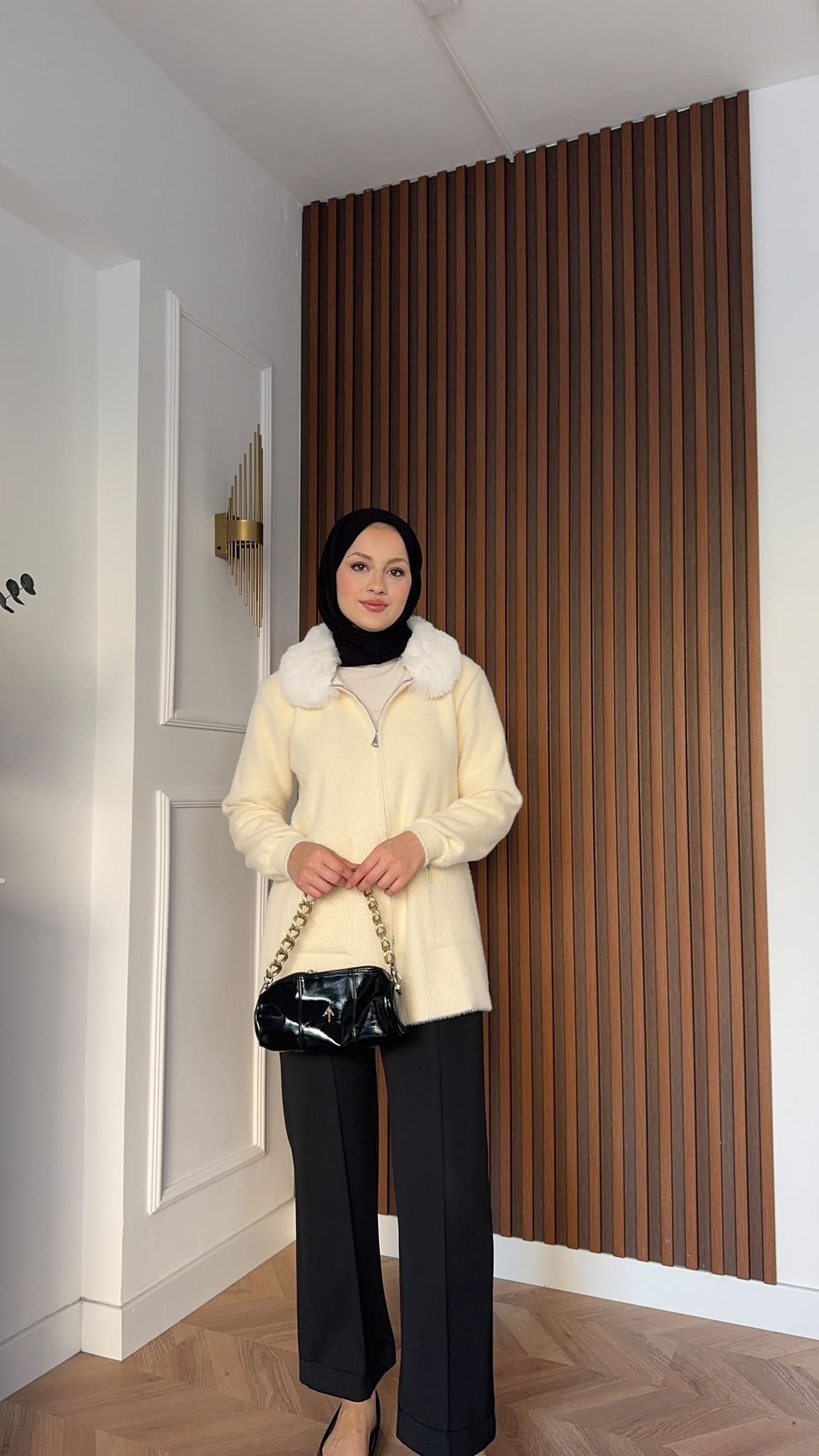 MEYSADESIGN HIRKA Kürklü Angora Hırka Bej