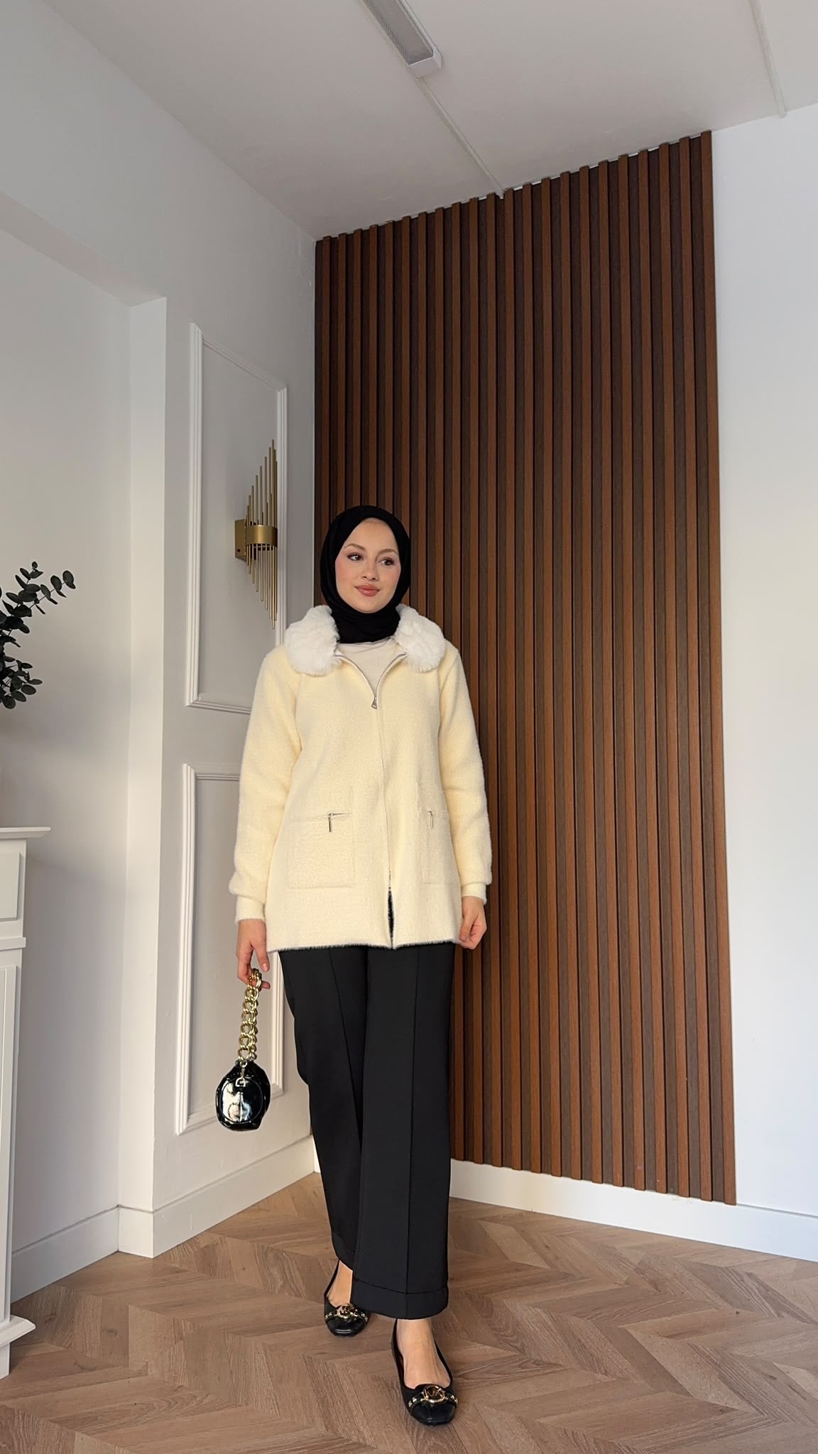 MEYSADESIGN HIRKA Kürklü Angora Hırka Bej