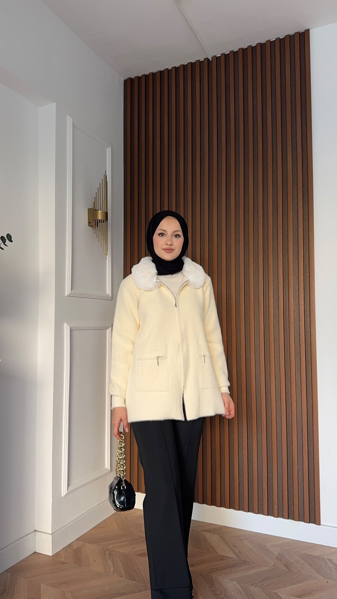 MEYSADESIGN HIRKA Kürklü Angora Hırka Bej
