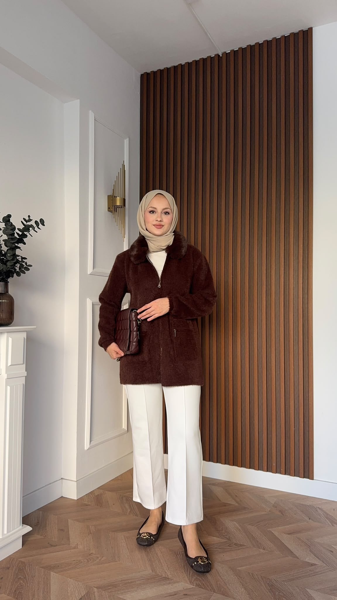 MEYSADESIGN HIRKA Kürklü Angora Hırka Acı Kahve