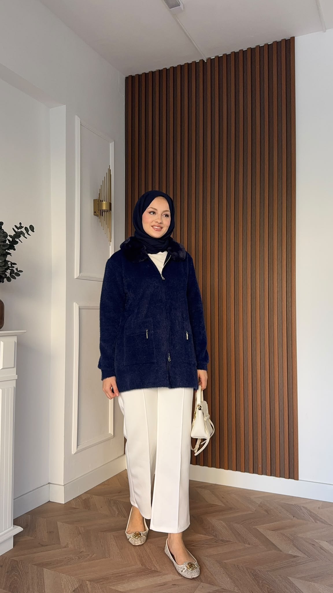 MEYSADESIGN HIRKA Kürklü Angora Hırka Lacivert