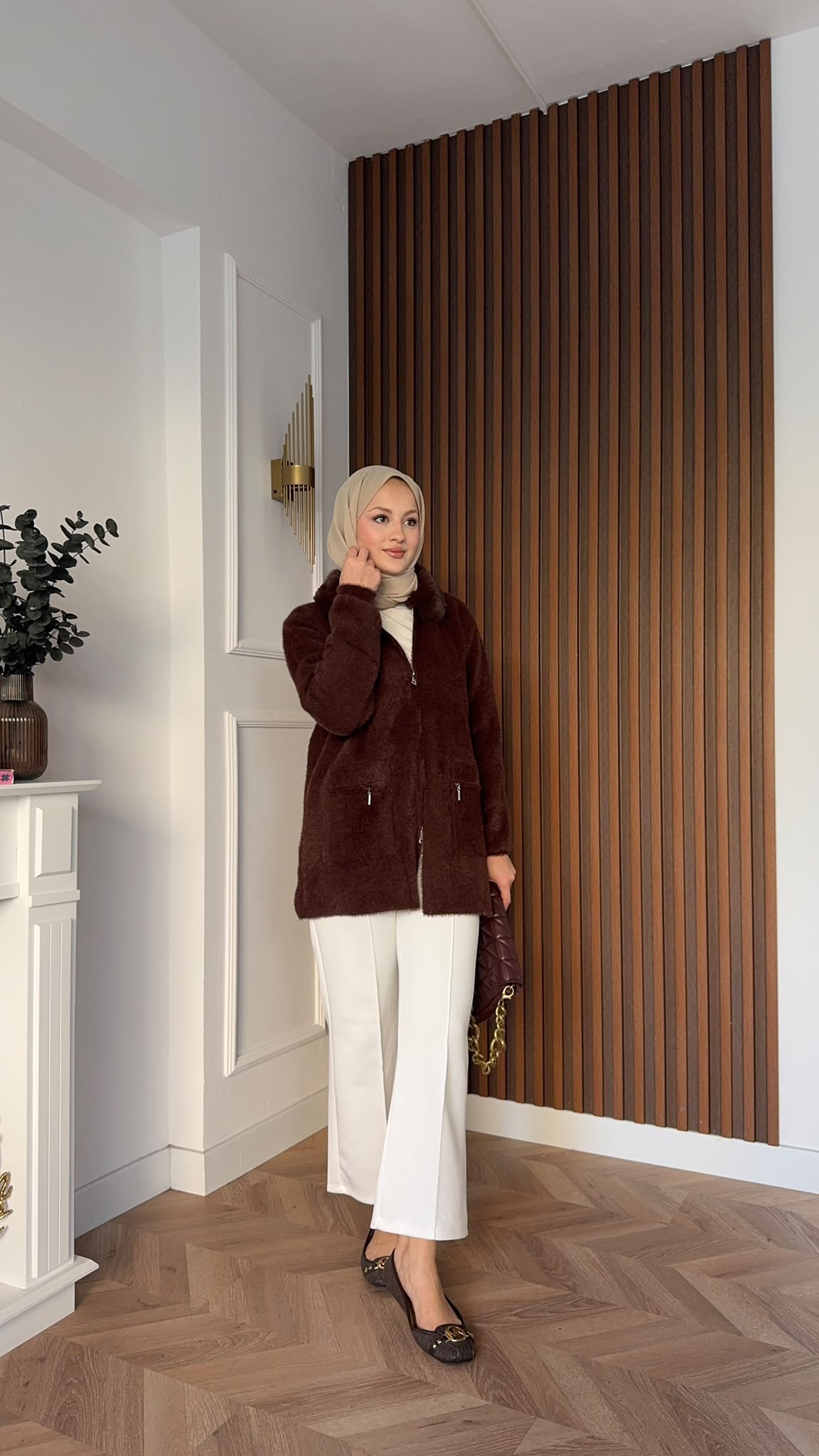 MEYSADESIGN HIRKA Kürklü Angora Hırka Acı Kahve