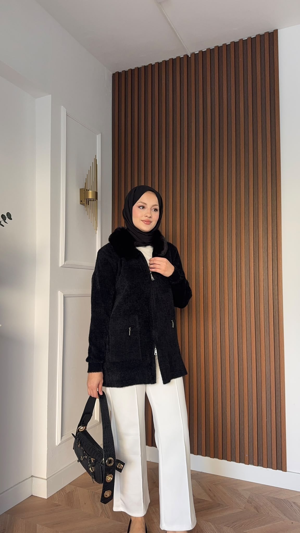 MEYSADESIGN HIRKA Kürklü Angora Hırka Siyah