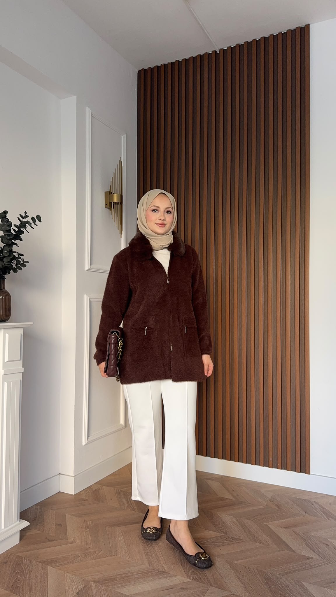MEYSADESIGN HIRKA Kürklü Angora Hırka Acı Kahve