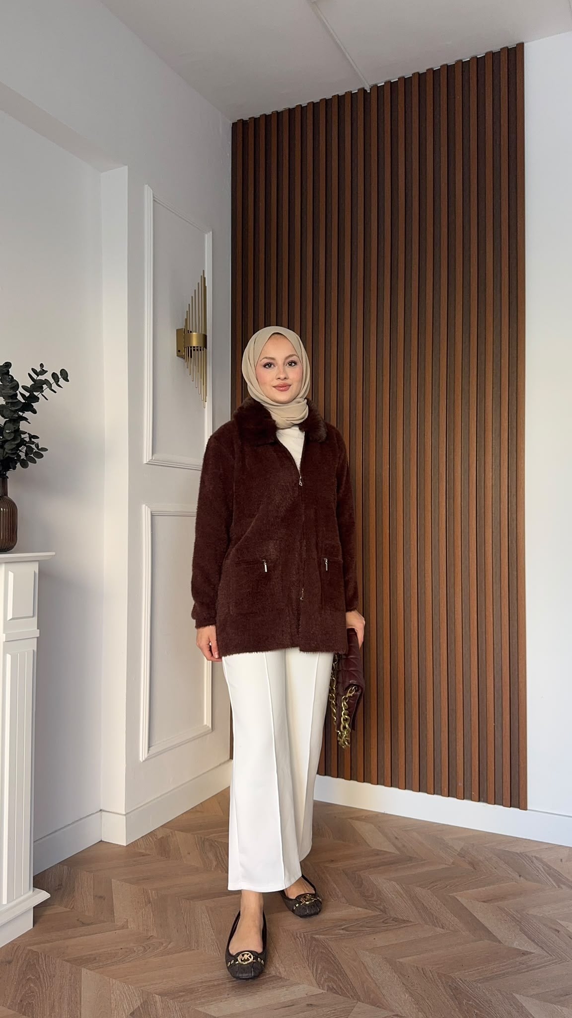 MEYSADESIGN HIRKA Kürklü Angora Hırka Acı Kahve