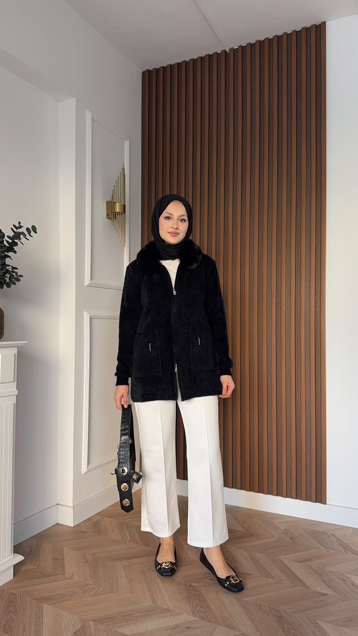 MEYSADESIGN HIRKA Kürklü Angora Hırka Siyah