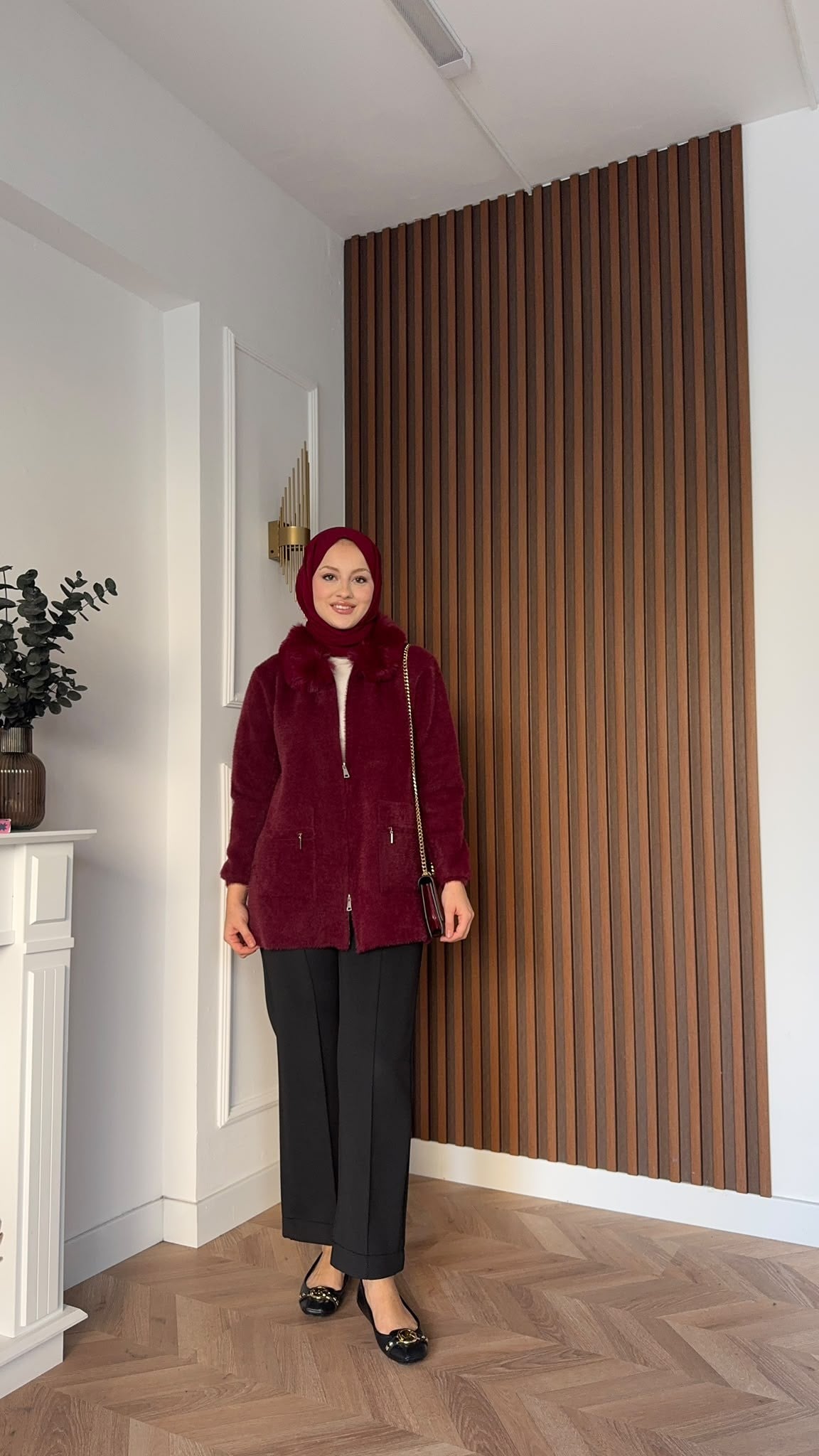 MEYSADESIGN HIRKA Kürklü Angora Hırka Bordo