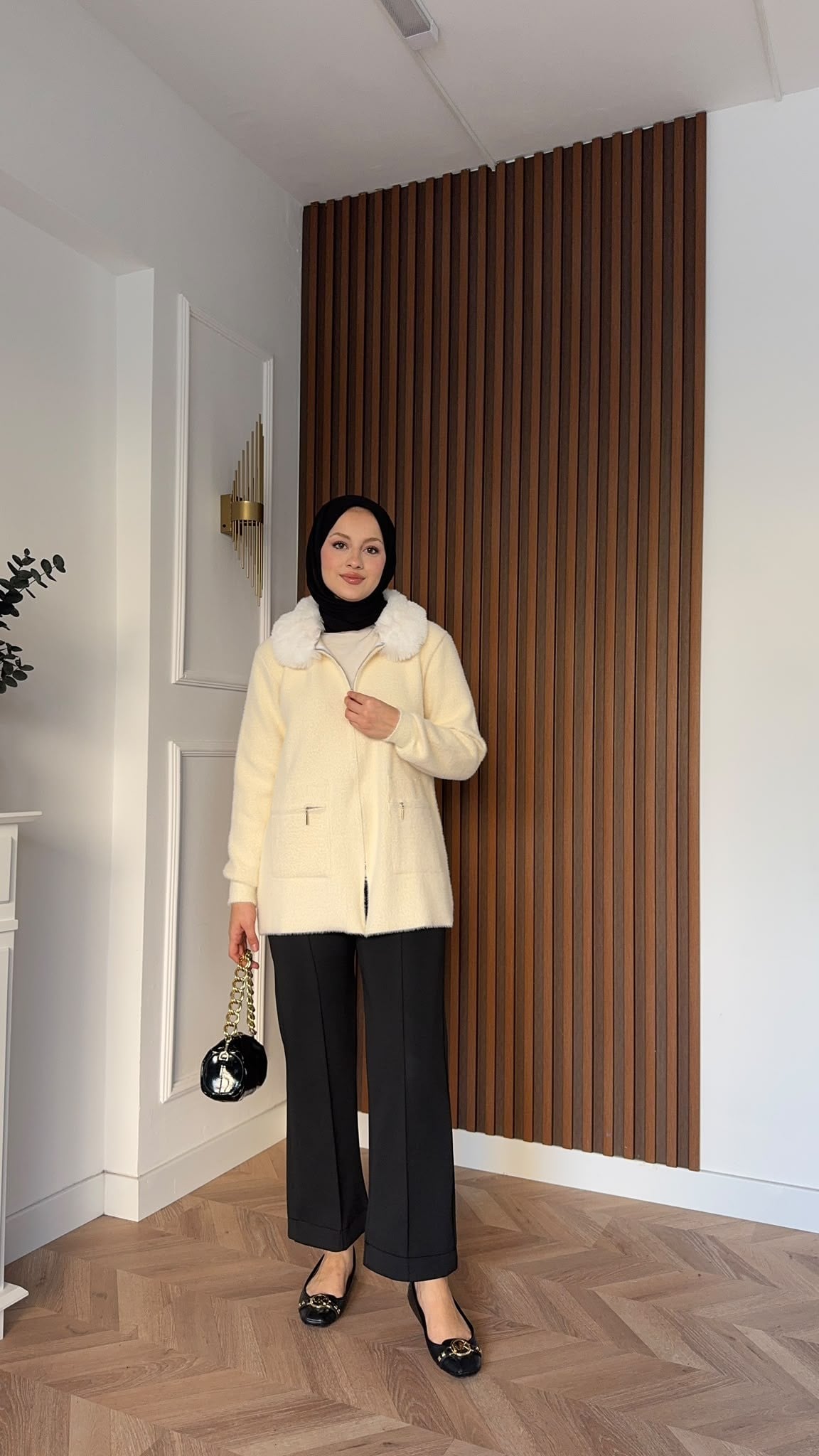 MEYSADESIGN HIRKA Kürklü Angora Hırka Bej