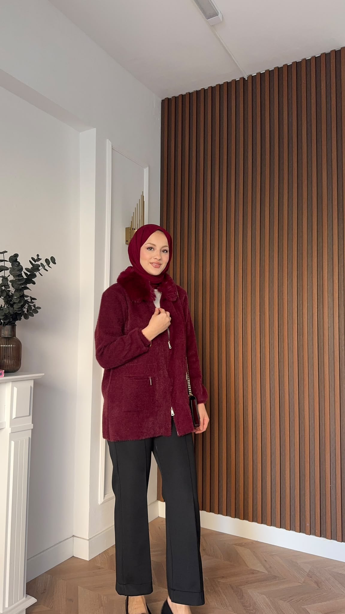 MEYSADESIGN HIRKA Kürklü Angora Hırka Bordo