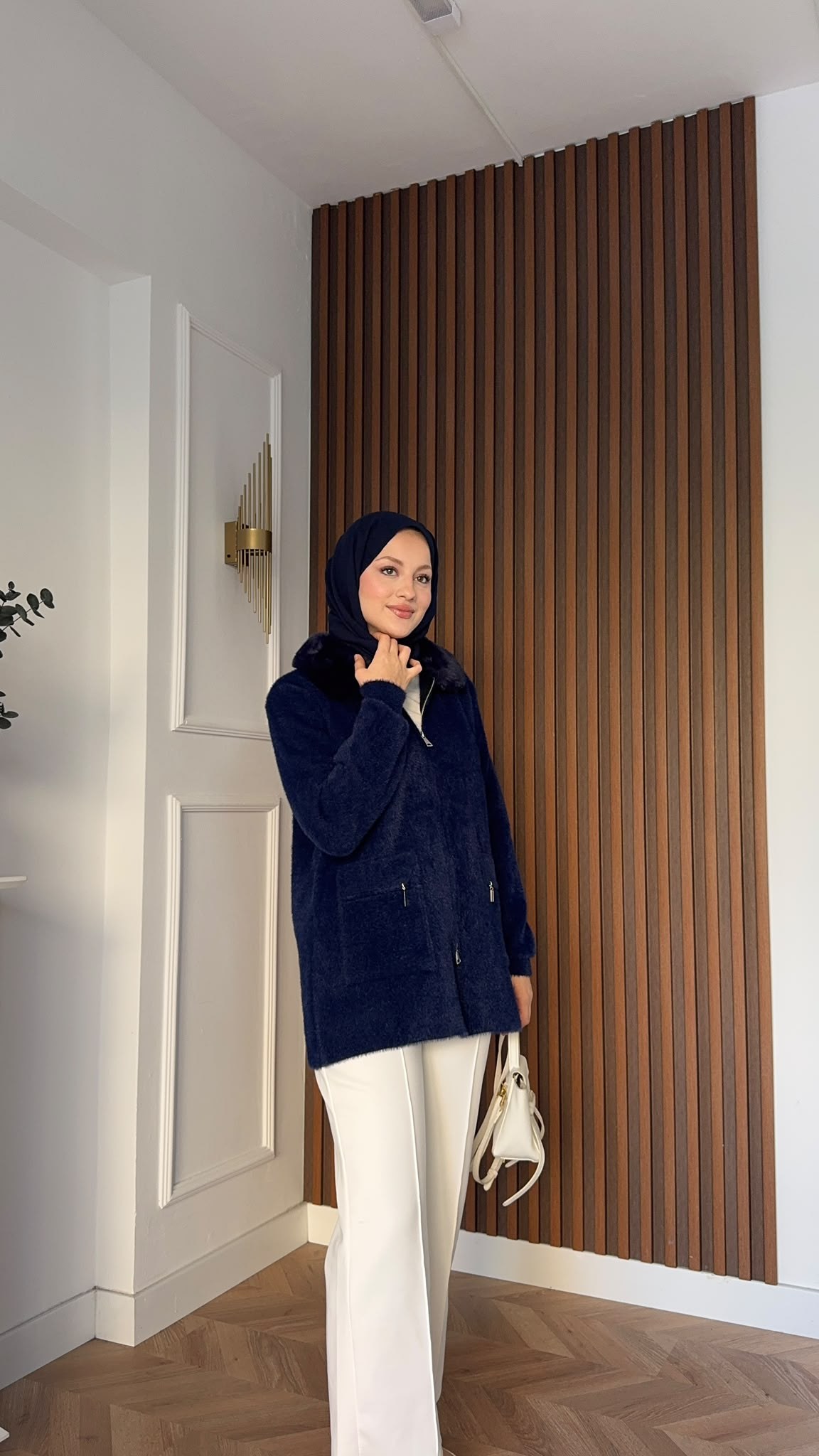 MEYSADESIGN HIRKA Kürklü Angora Hırka Lacivert