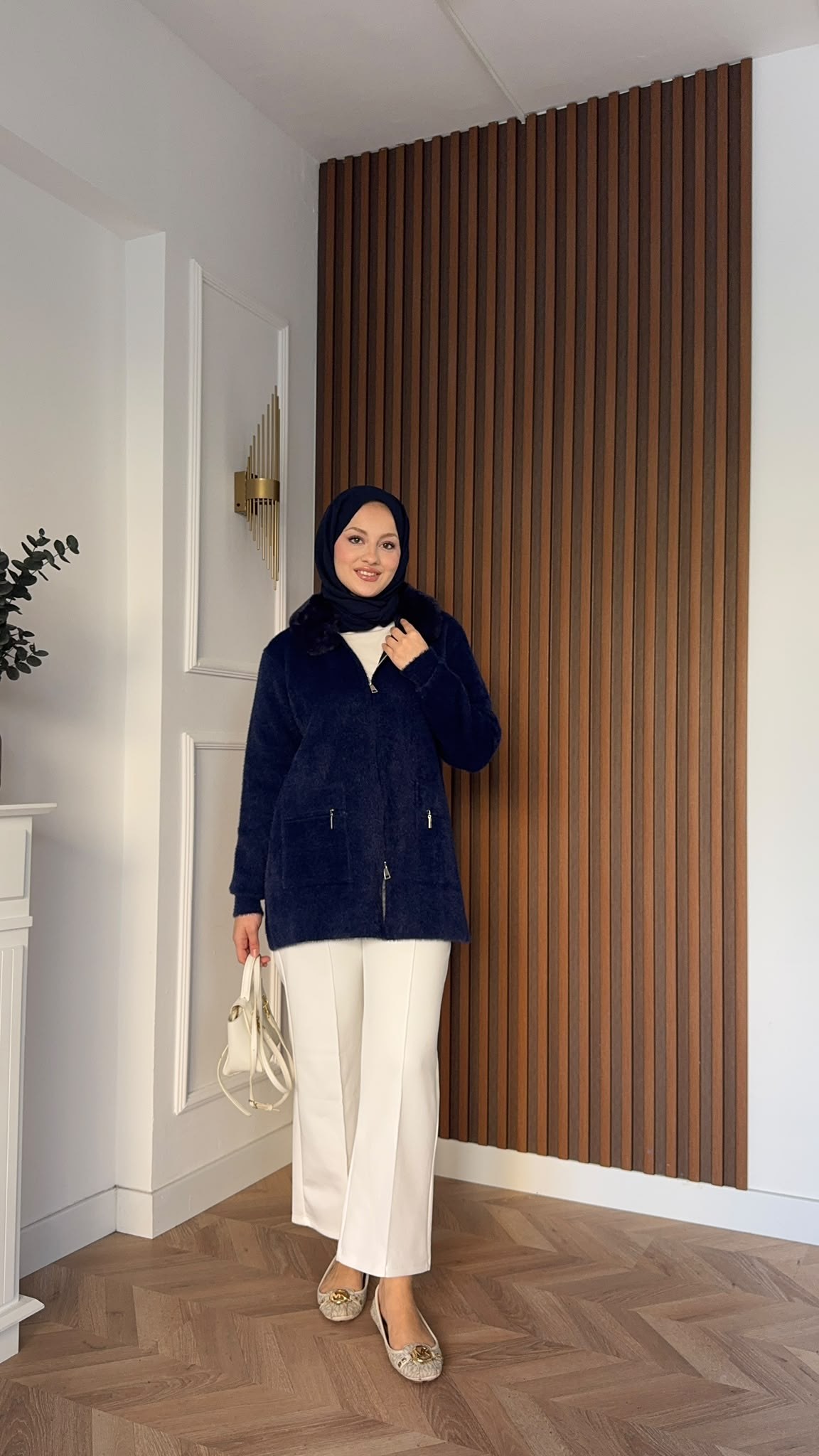 MEYSADESIGN HIRKA Kürklü Angora Hırka Lacivert