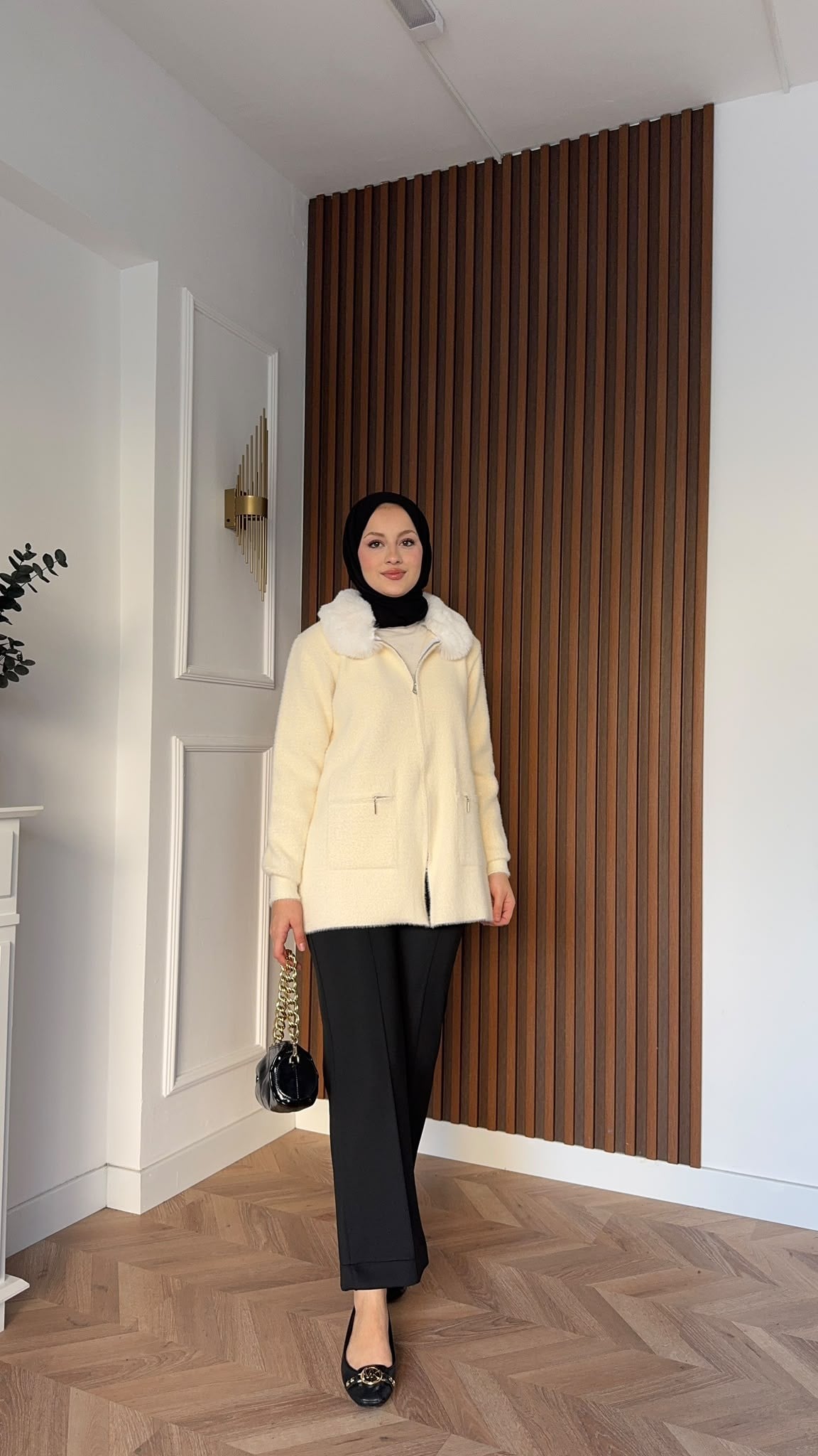 MEYSADESIGN HIRKA Kürklü Angora Hırka Bej