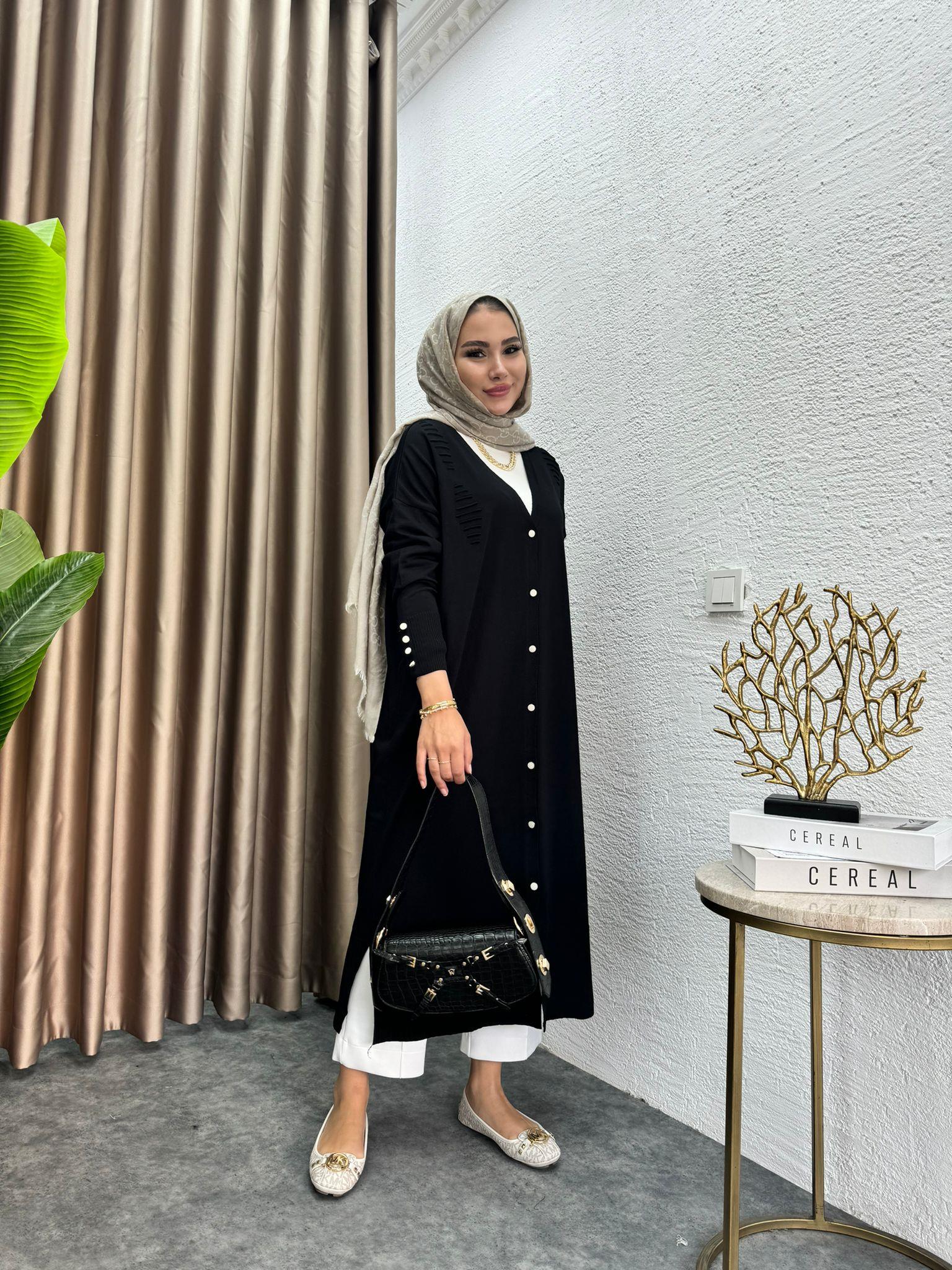 MEYSADESIGN HIRKA Merserize Uzun Triko Hırka Siyah