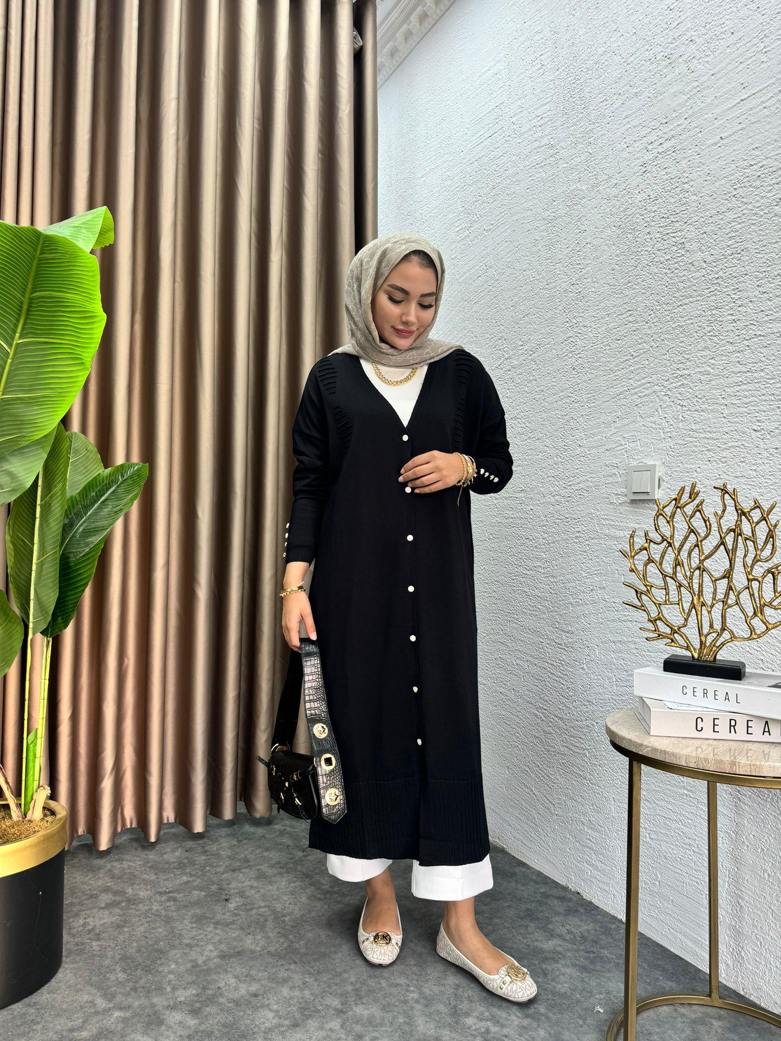 MEYSADESIGN HIRKA Merserize Uzun Triko Hırka Siyah