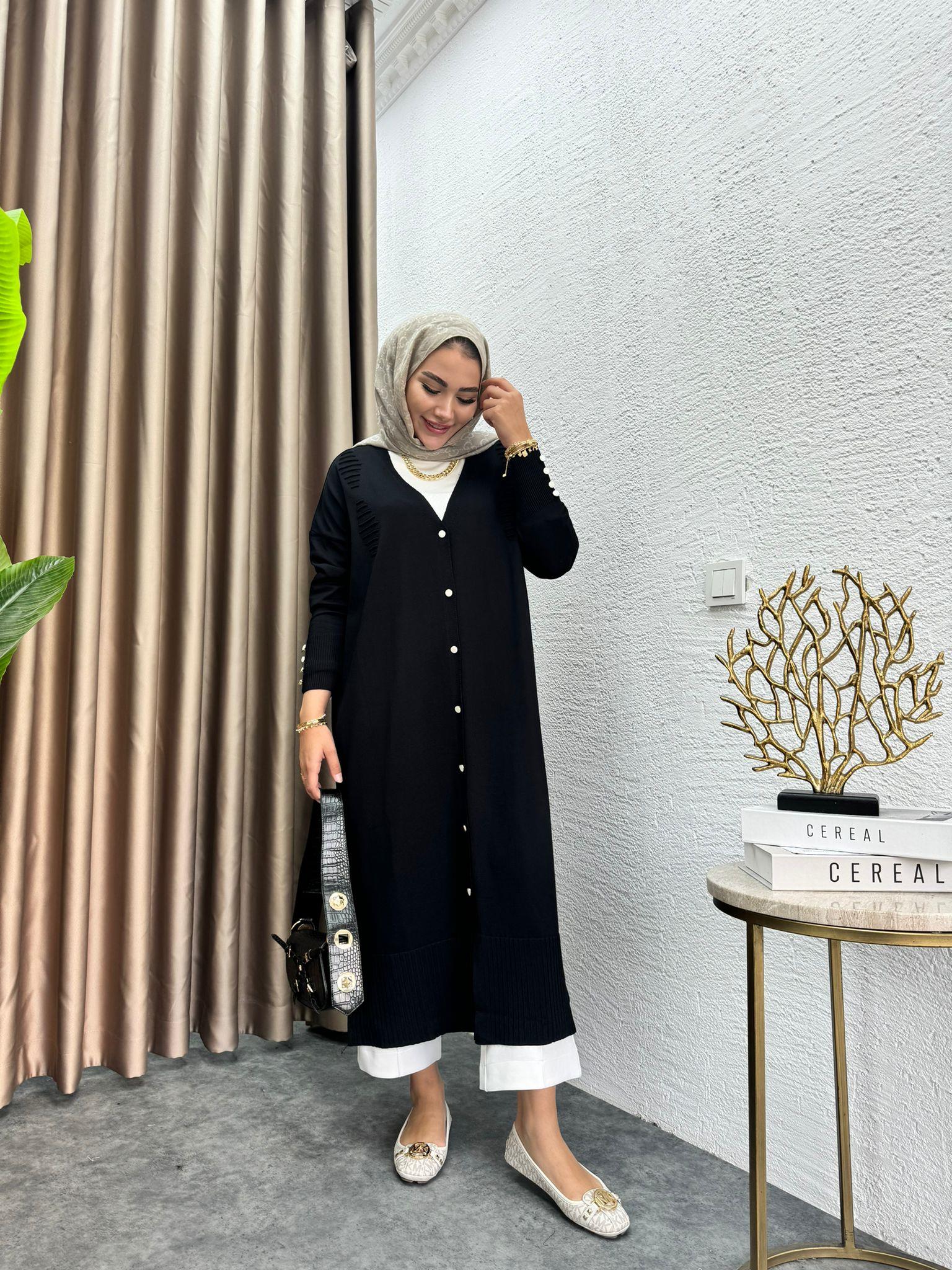 MEYSADESIGN HIRKA Merserize Uzun Triko Hırka Siyah