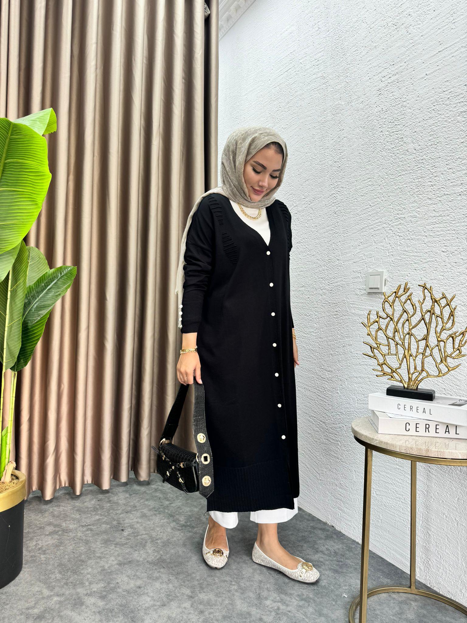 MEYSADESIGN HIRKA Merserize Uzun Triko Hırka Siyah