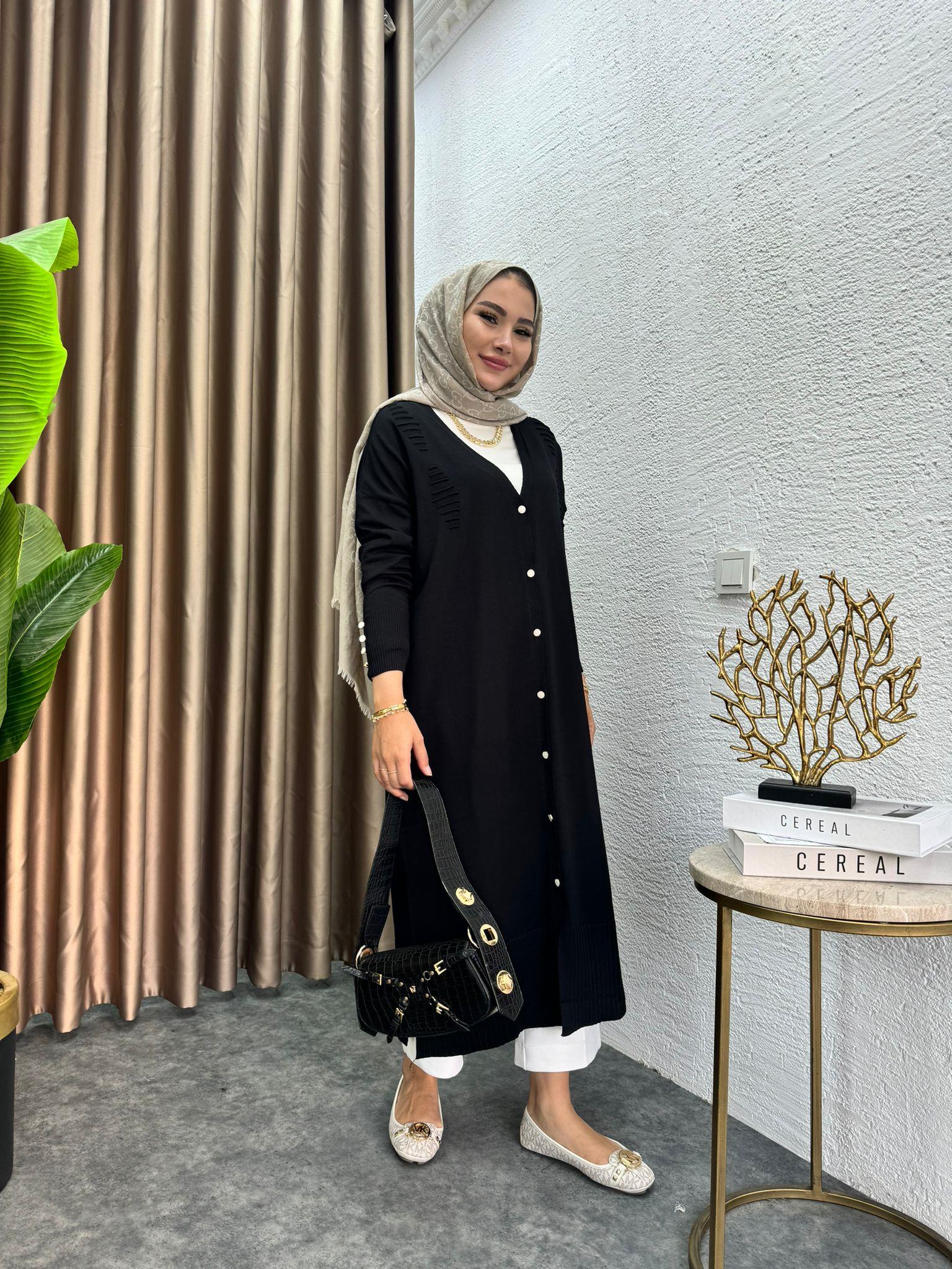 MEYSADESIGN HIRKA Merserize Uzun Triko Hırka Siyah