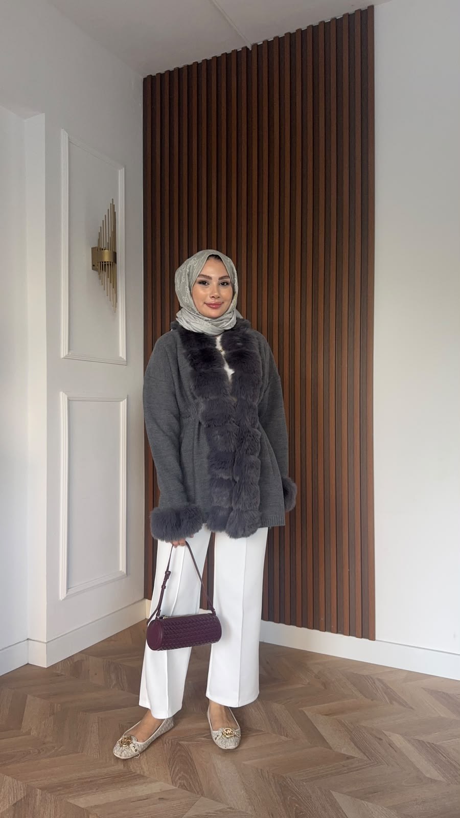 MEYSADESIGN HIRKA Monro Kürk Detaylı Triko Hırka Antrasit