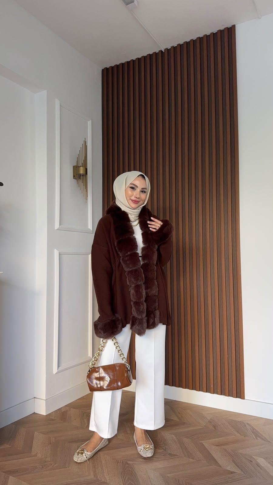 MEYSADESIGN HIRKA Monro Kürk Detaylı Triko Hırka Acı Kahve