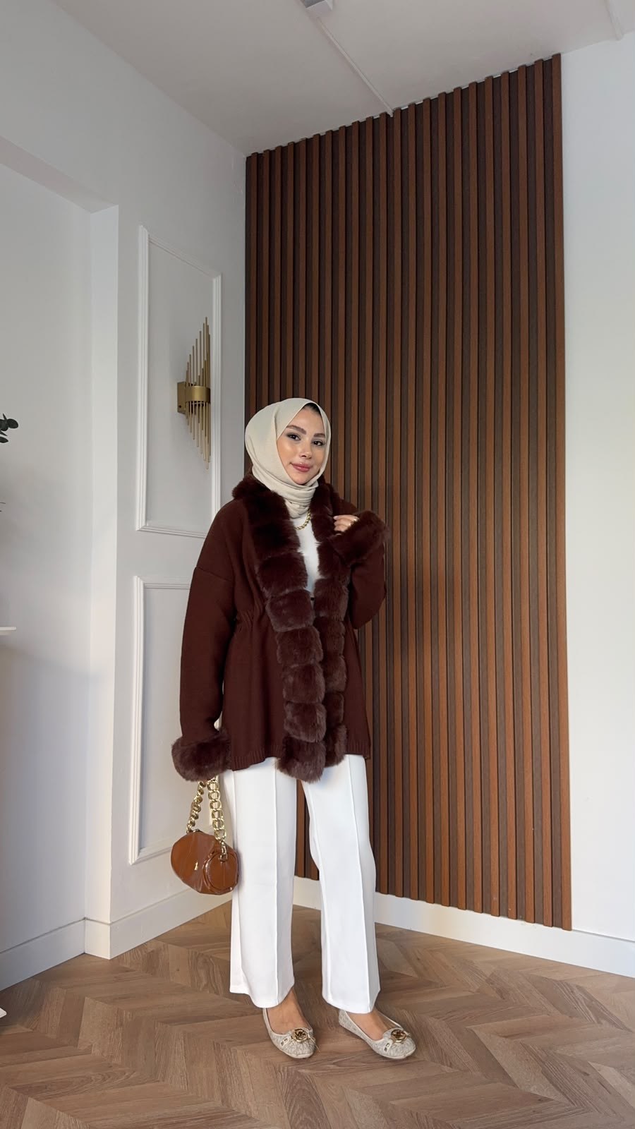 MEYSADESIGN HIRKA Monro Kürk Detaylı Triko Hırka Acı Kahve