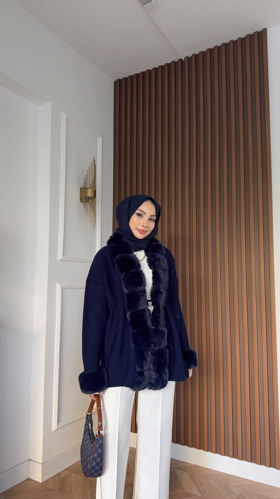 MEYSADESIGN HIRKA Monro Kürk Detaylı Triko Hırka Lacivert
