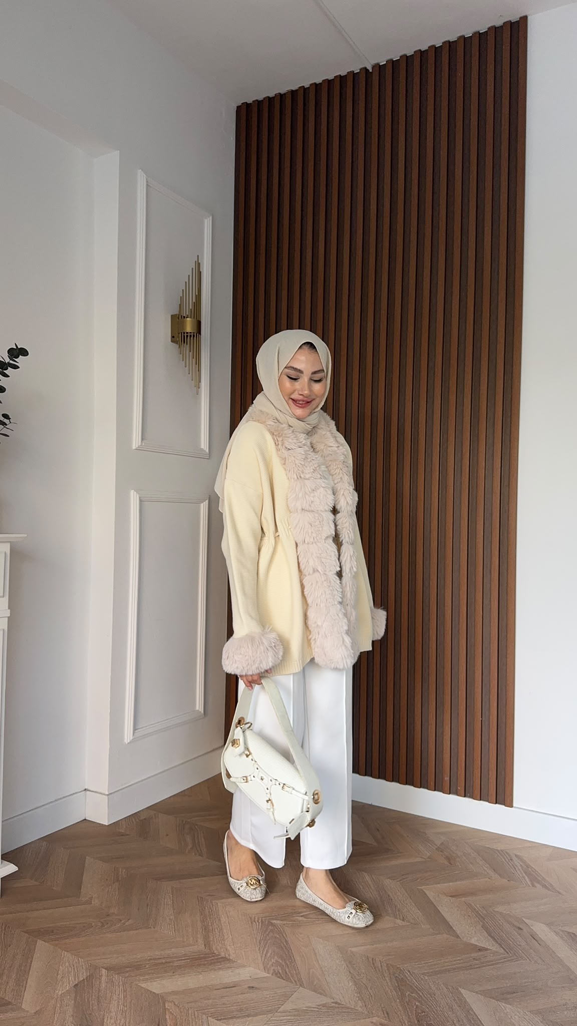 MEYSADESIGN HIRKA Monro Kürk Detaylı Triko Hırka Bej