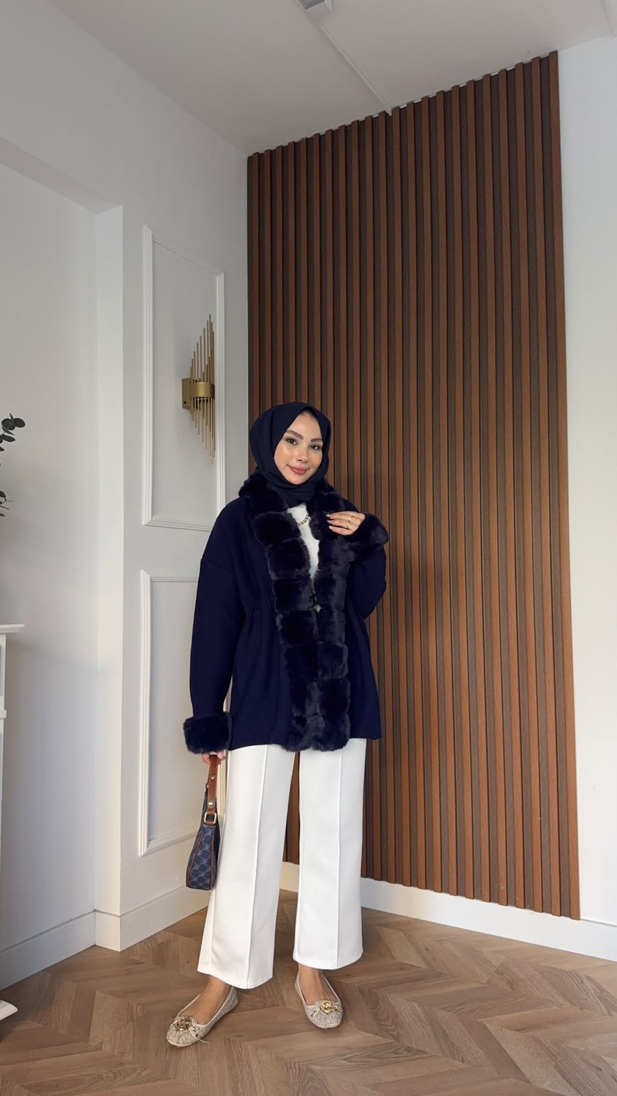 MEYSADESIGN HIRKA Monro Kürk Detaylı Triko Hırka Lacivert