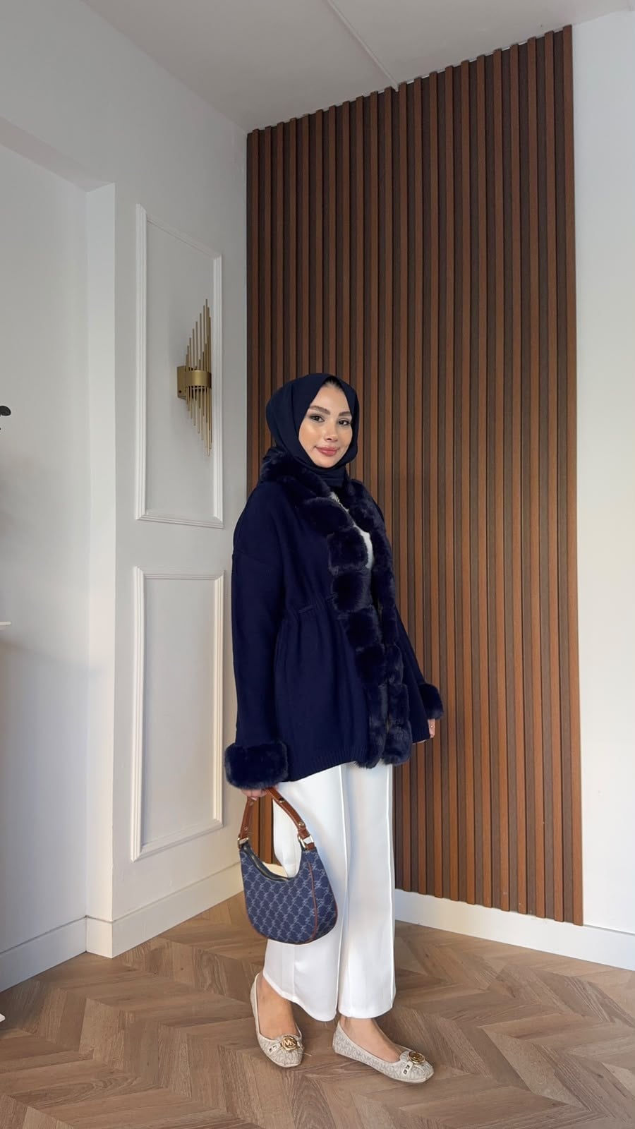 MEYSADESIGN HIRKA Monro Kürk Detaylı Triko Hırka Lacivert