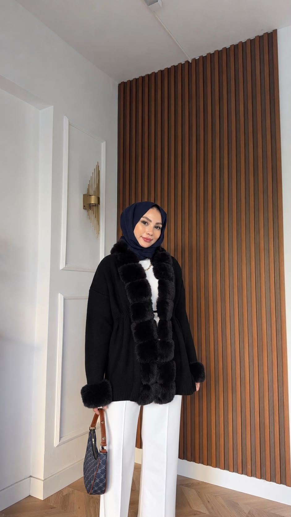 MEYSADESIGN HIRKA Monro Kürk Detaylı Triko Hırka Siyah