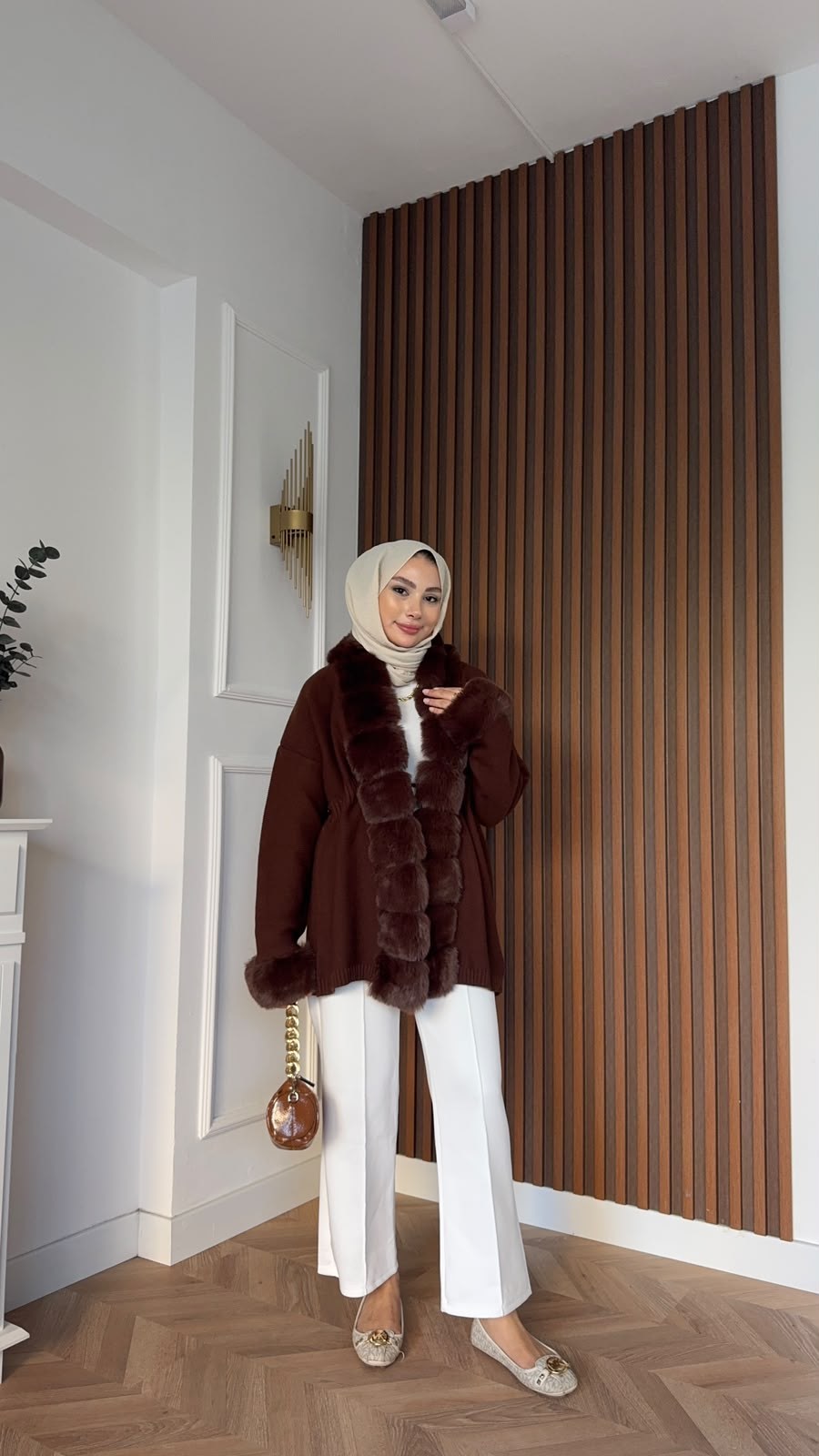 MEYSADESIGN HIRKA Monro Kürk Detaylı Triko Hırka Acı Kahve