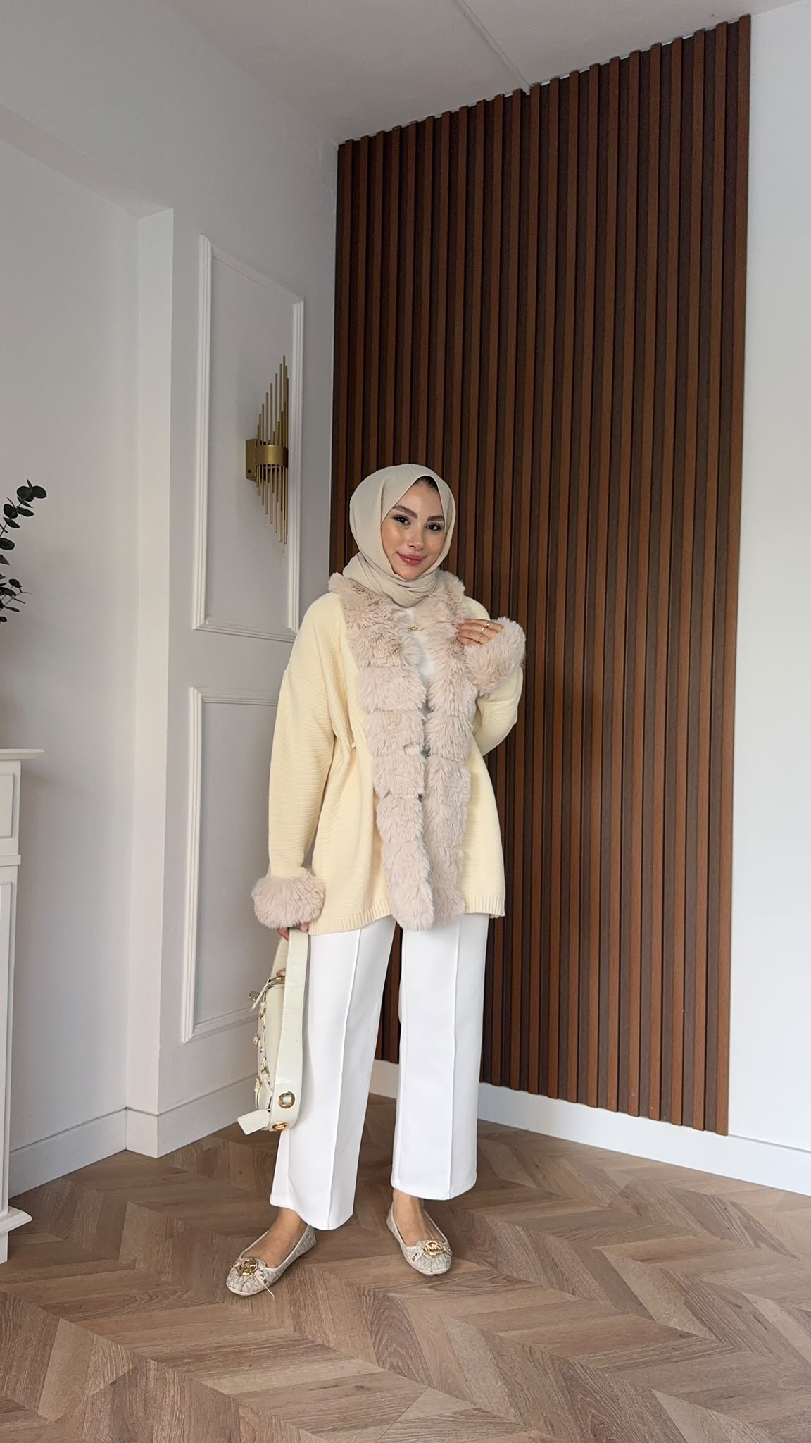 MEYSADESIGN HIRKA Monro Kürk Detaylı Triko Hırka Bej