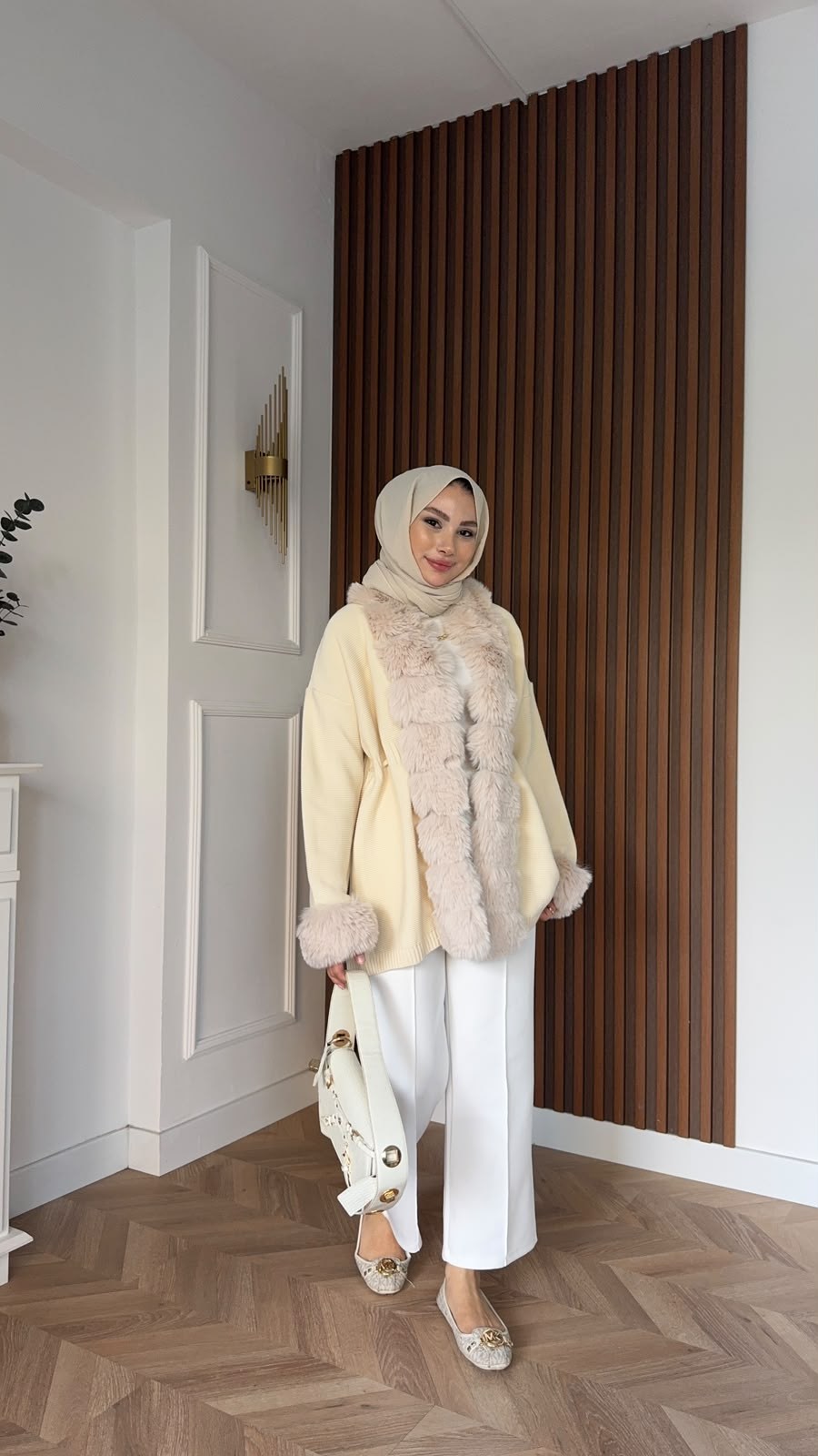 MEYSADESIGN HIRKA Monro Kürk Detaylı Triko Hırka Bej