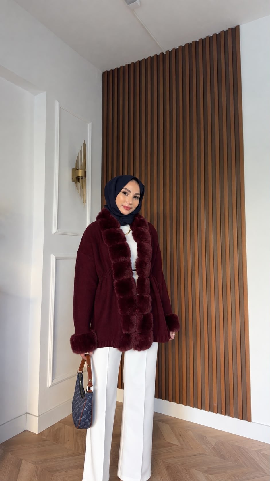 MEYSADESIGN HIRKA Monro Kürk Detaylı Triko Hırka Bordo