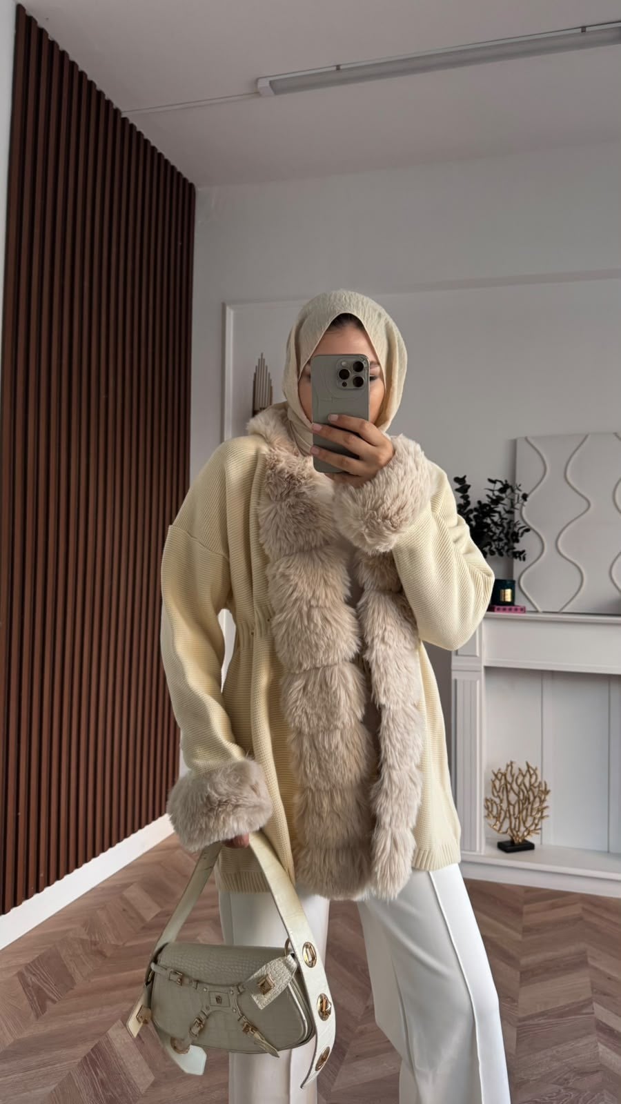 MEYSADESIGN HIRKA Monro Kürk Detaylı Triko Hırka Bej