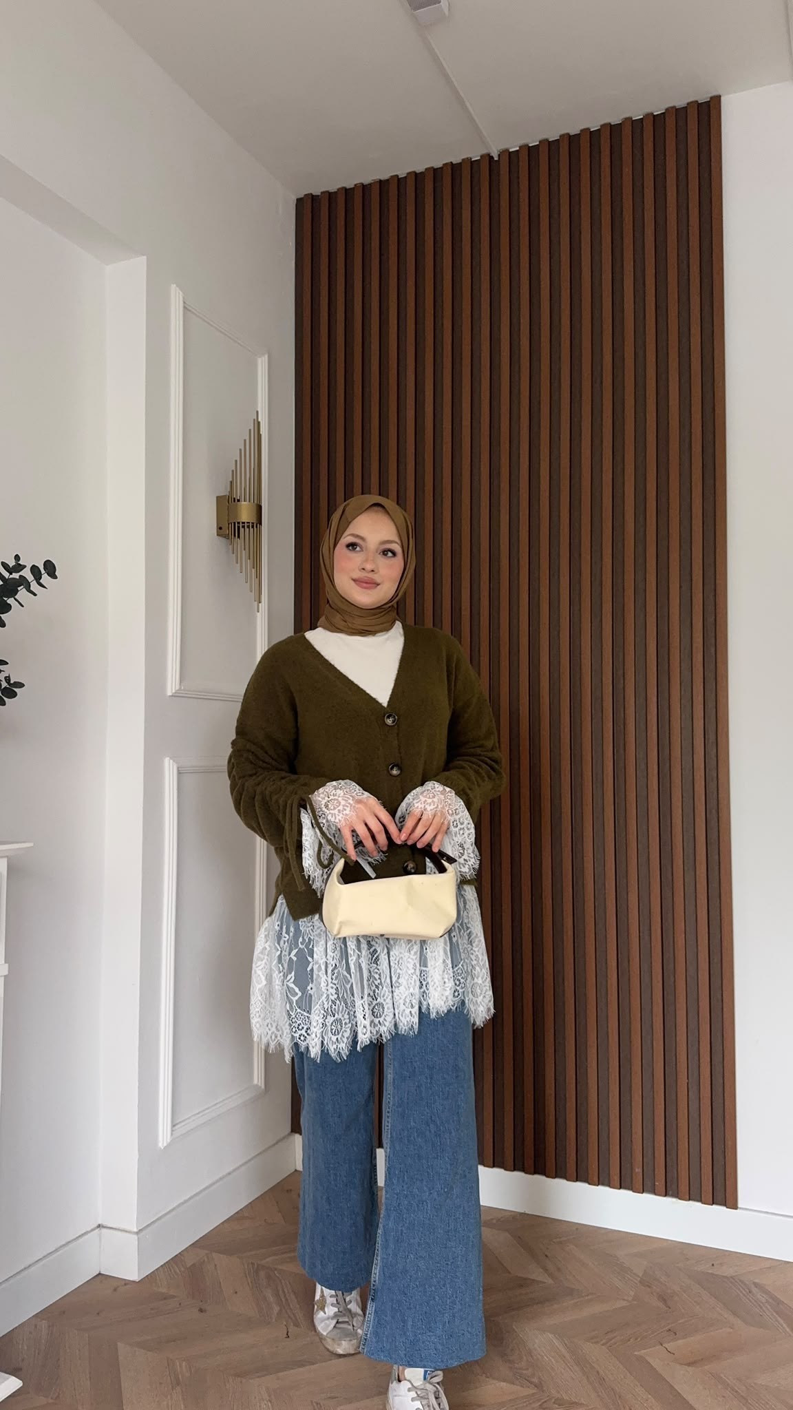 MEYSADESIGN HIRKA Örme Triko Hırka Dantel Detaylı Yağ Yeşili