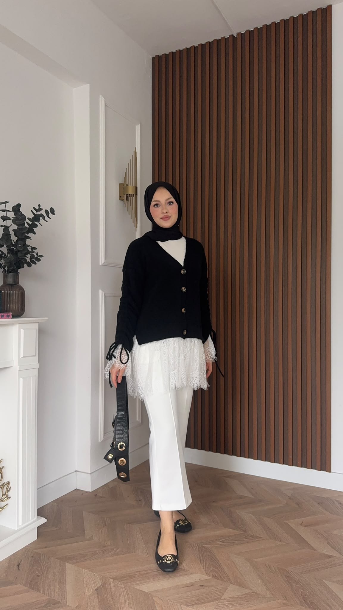 MEYSADESIGN HIRKA Örme Triko Hırka Dantel Detaylı Siyah